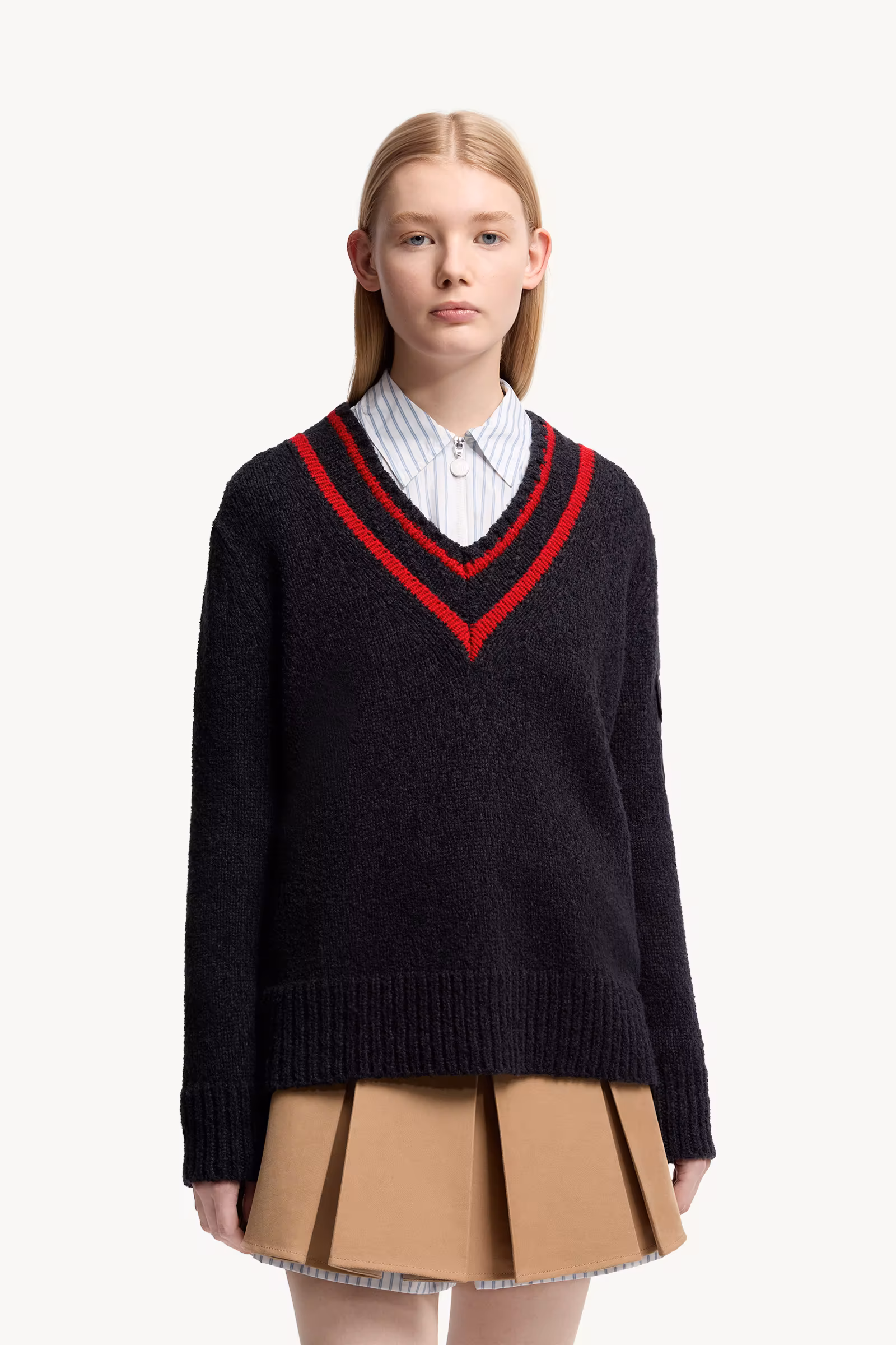 Padded V-Neck Cotton & Wool Blend Sweater