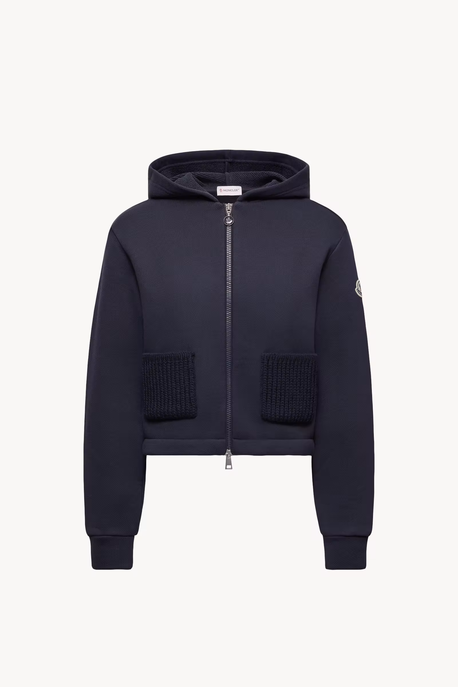 Knit Accent Cotton Zip-Up Hoodie