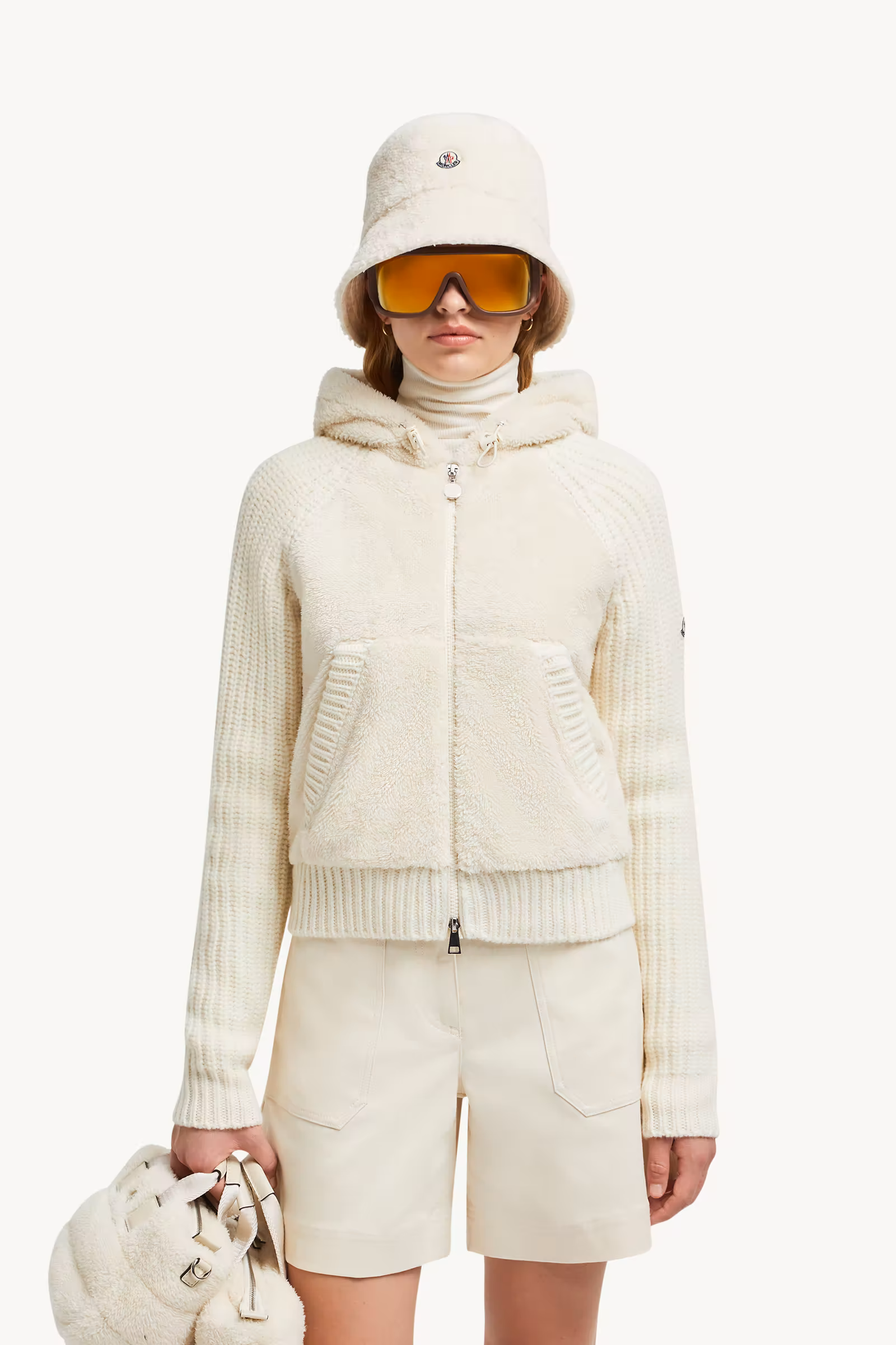 Padded Wool & Teddy Zip-up Hoodie