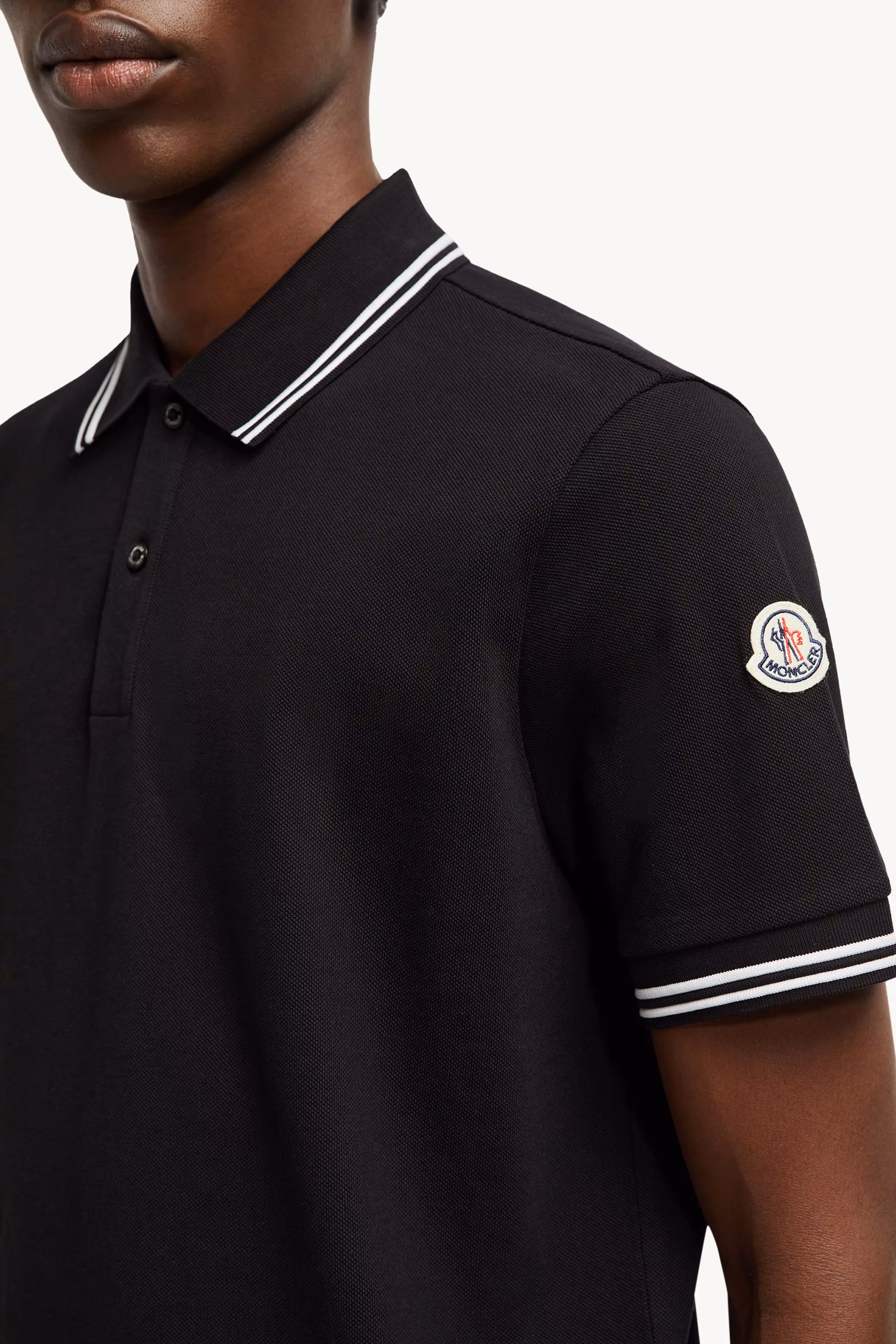 Striped Trim Cotton Piquet Polo Shirt