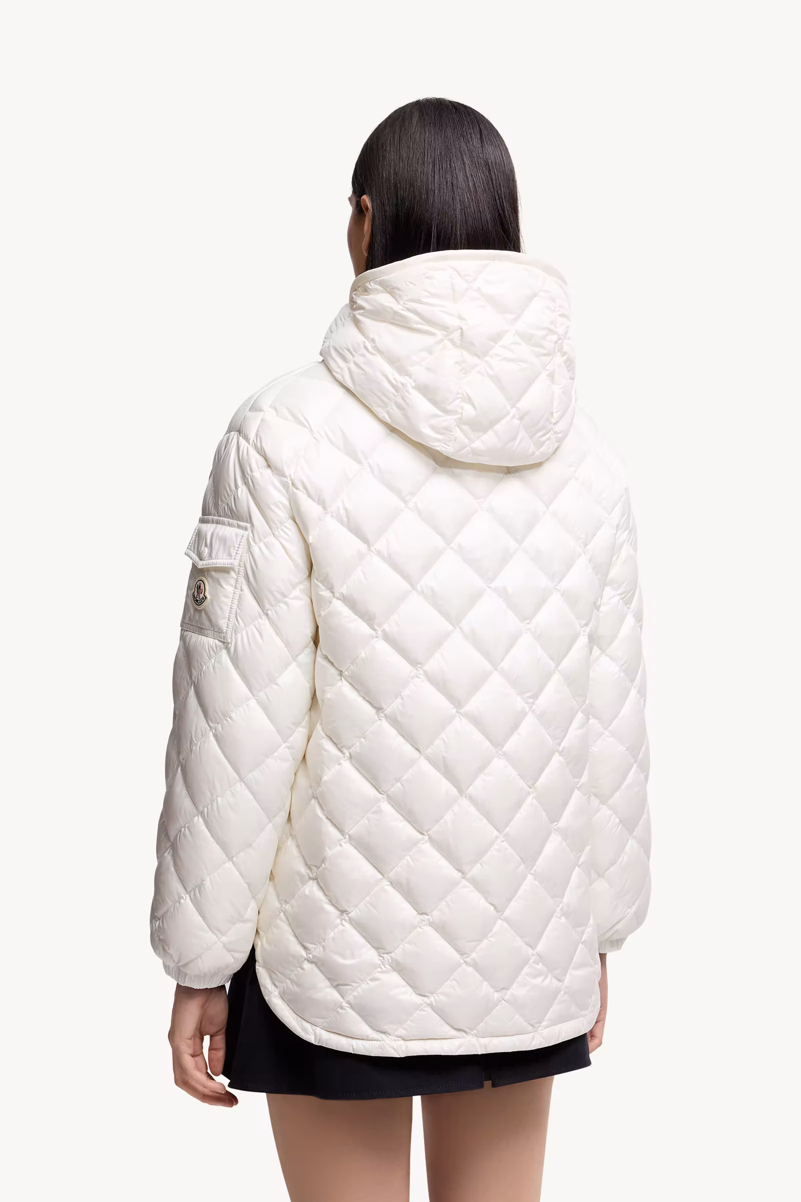 Diamond-Quilted Hooded Short Down Jacket