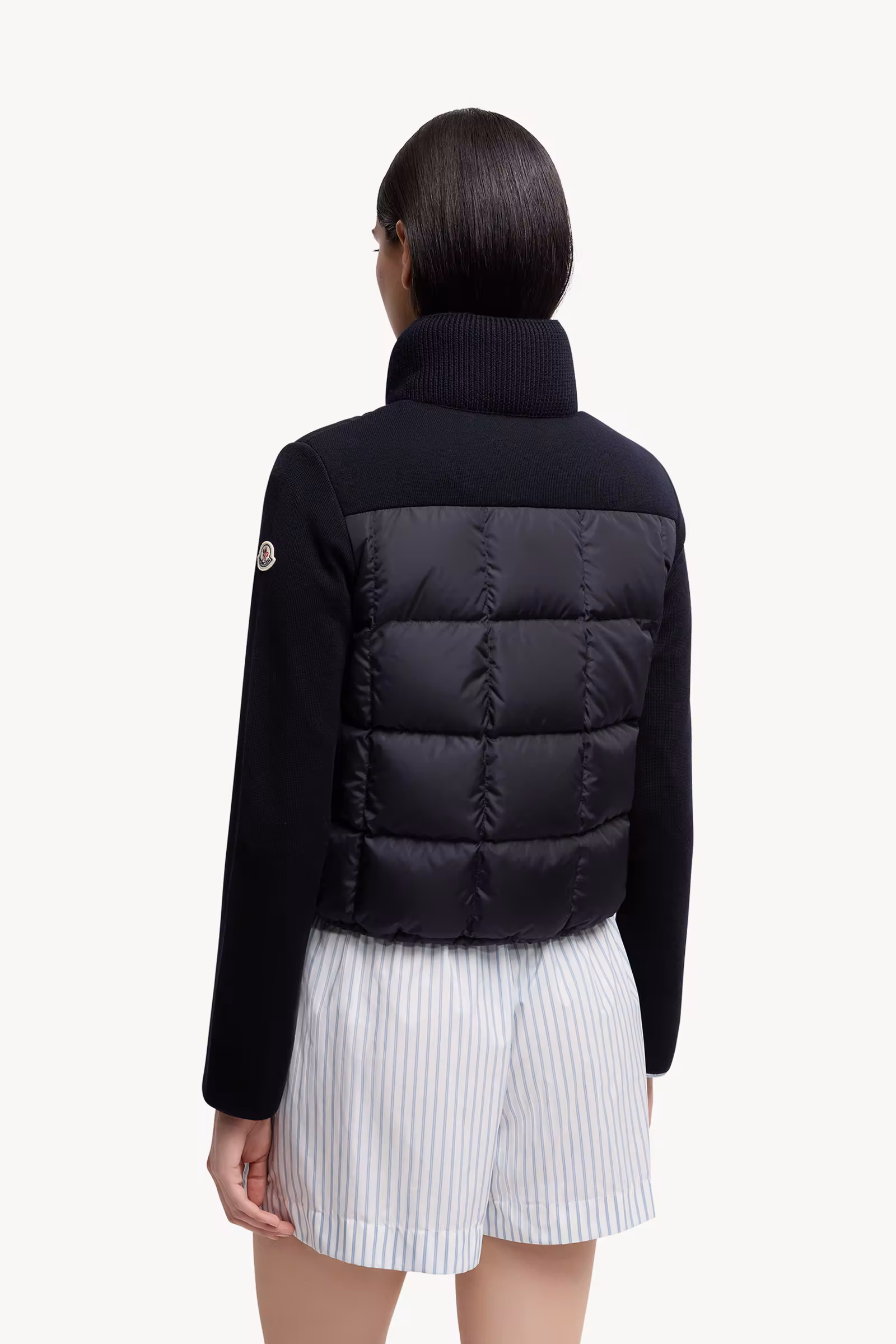 Square-Quilted Padded Wool Zip-Up Cardigan
