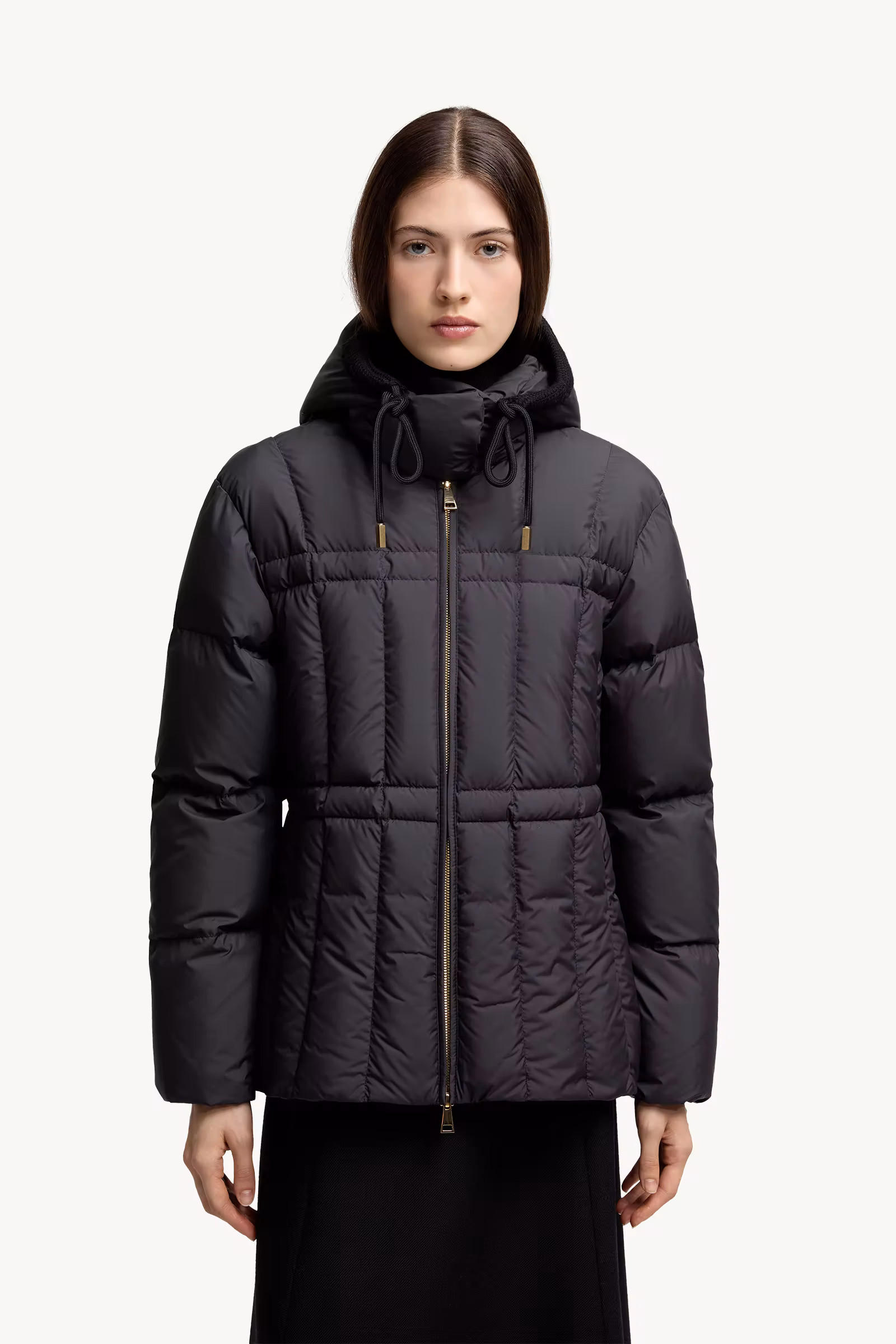 Estom Vertical-Quilted Hooded Short Down Jacket