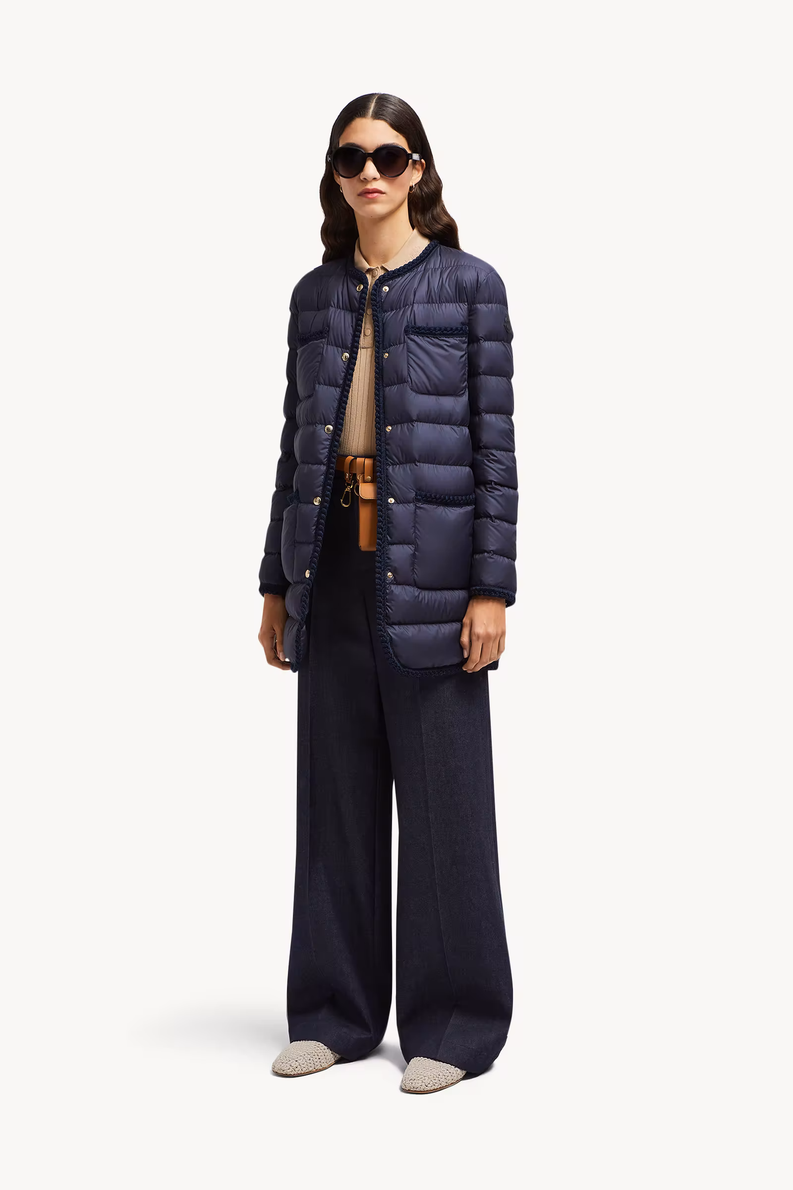 Gencaylong Braided Trim Mid-Length Down Jacket