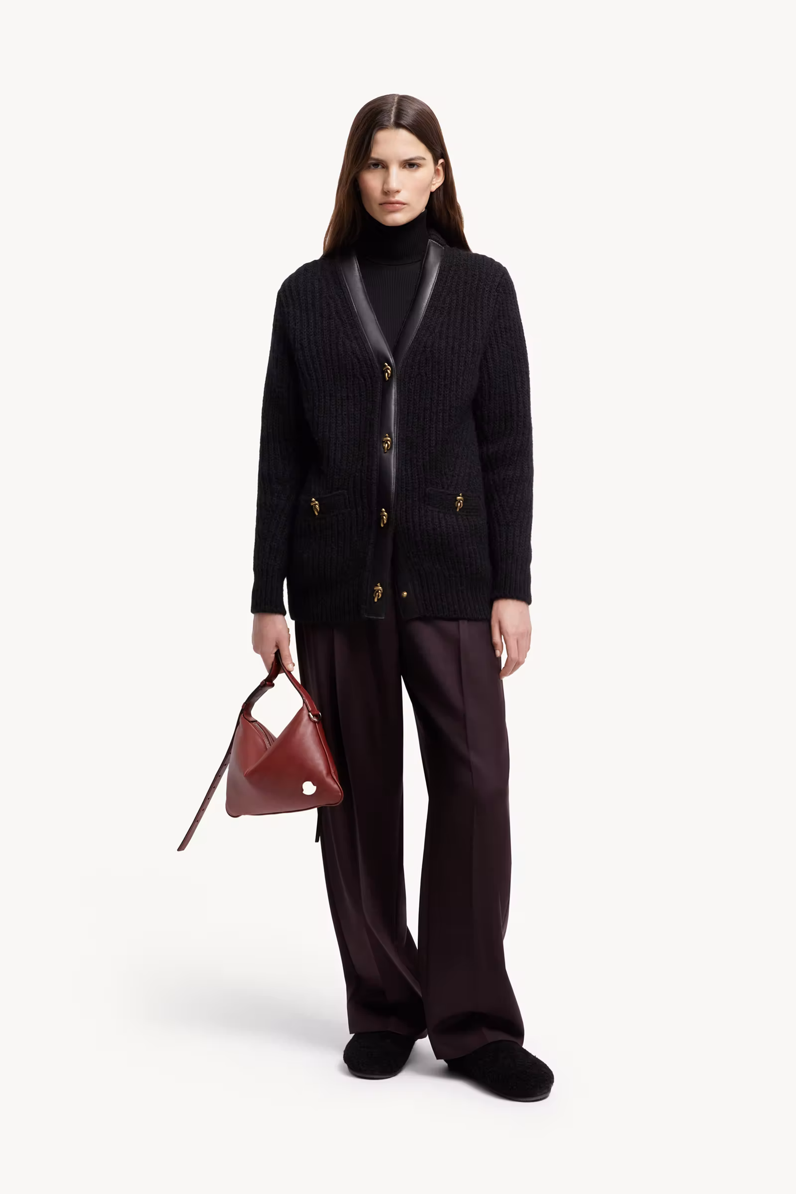 Leather-Trimmed Wool & Mohair Padded Cardigan