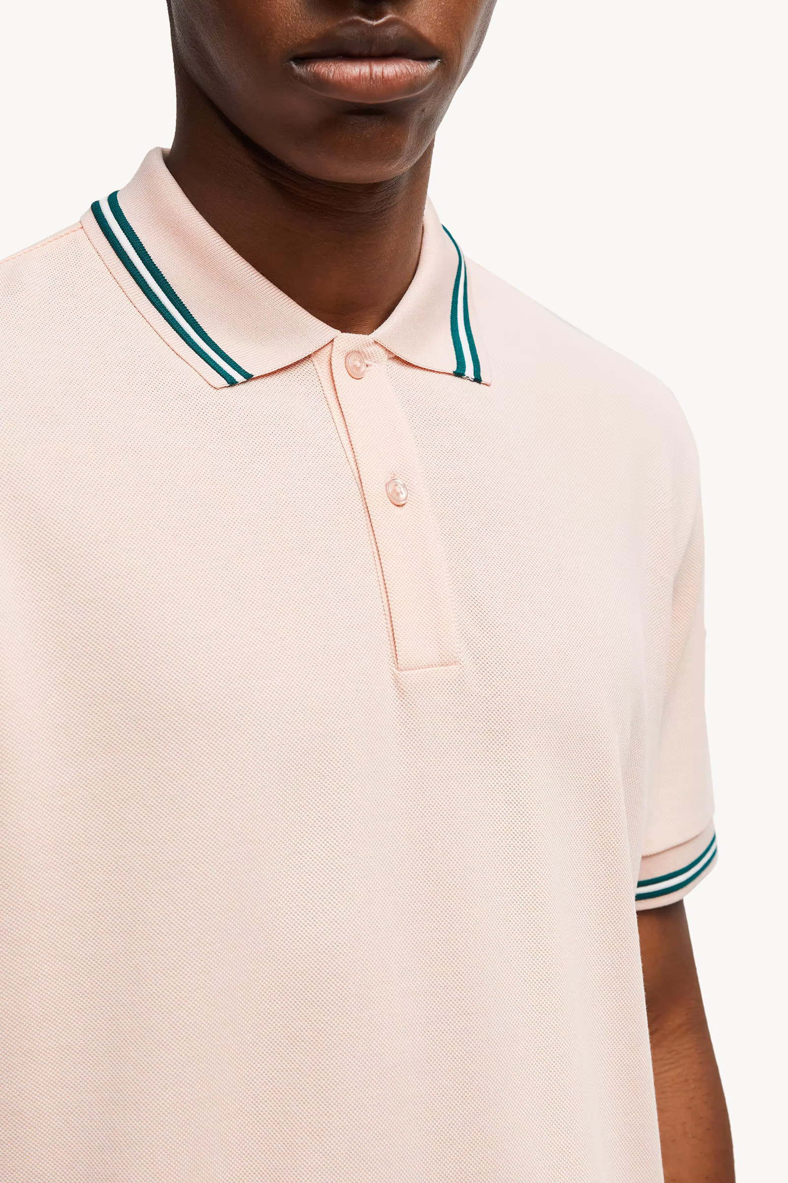 Striped Trim Cotton Piquet Polo Shirt