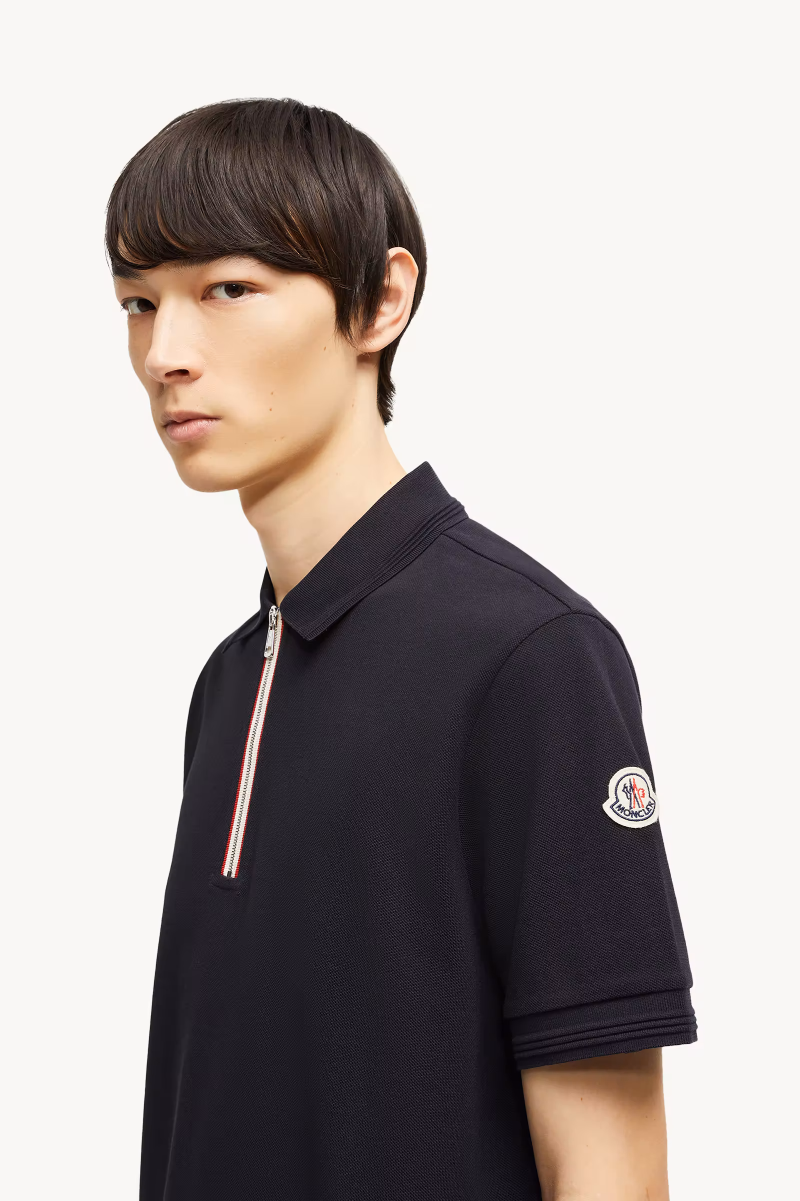 Tricolor Trim Cotton Piquet Polo Shirt