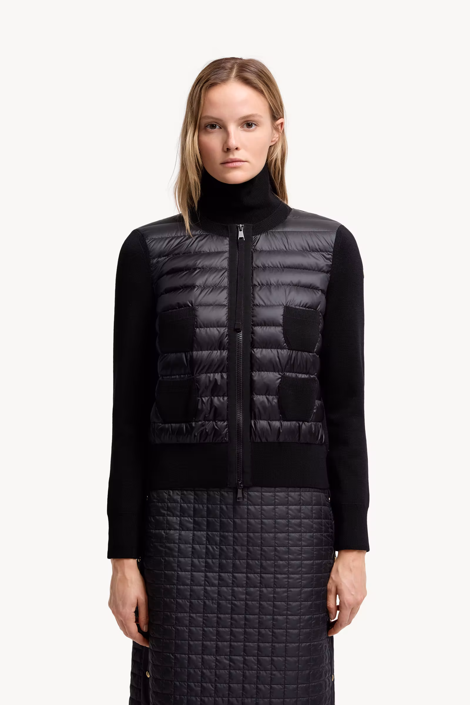 Padded Wool Zip-Up Cardigan