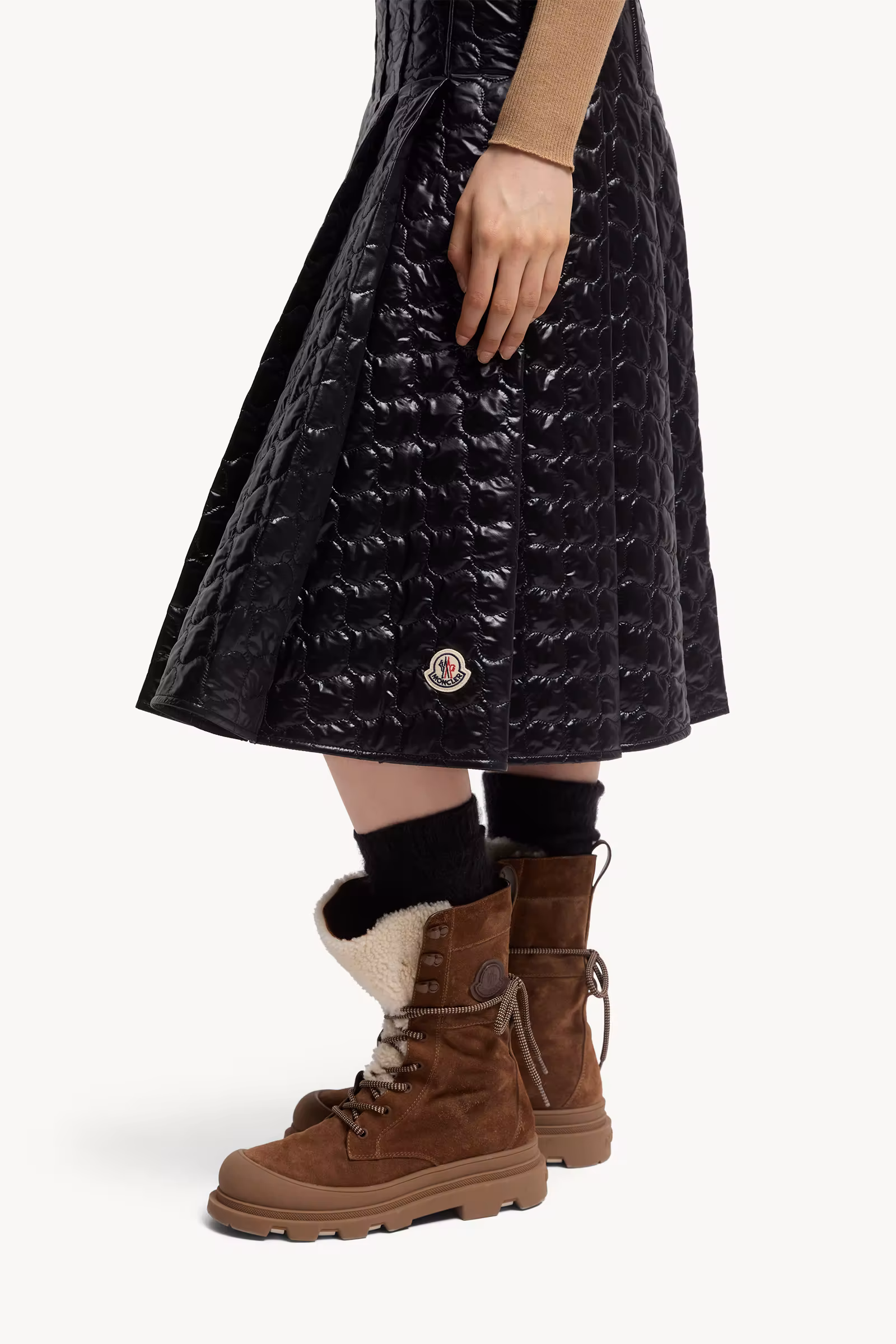 Square-Quilted Padded Midi Skirt
