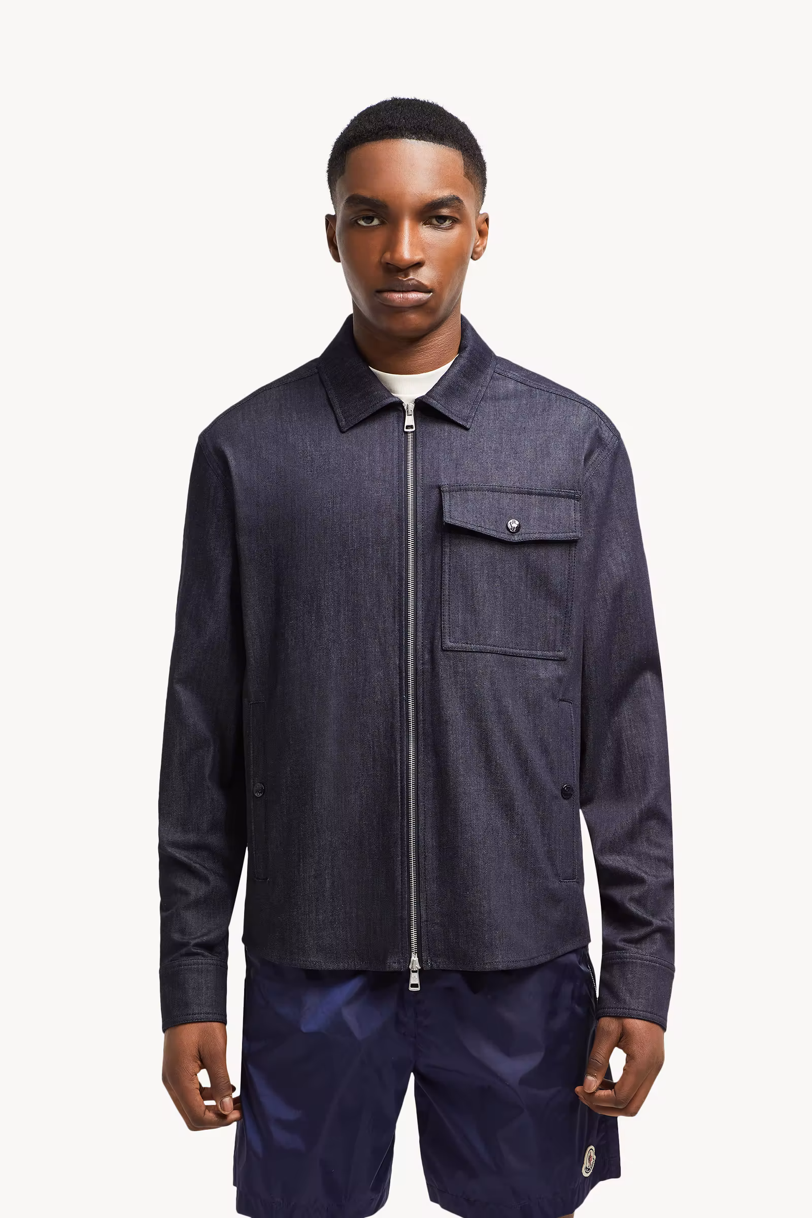 Denim Long Sleeve Zip-Up Shirt