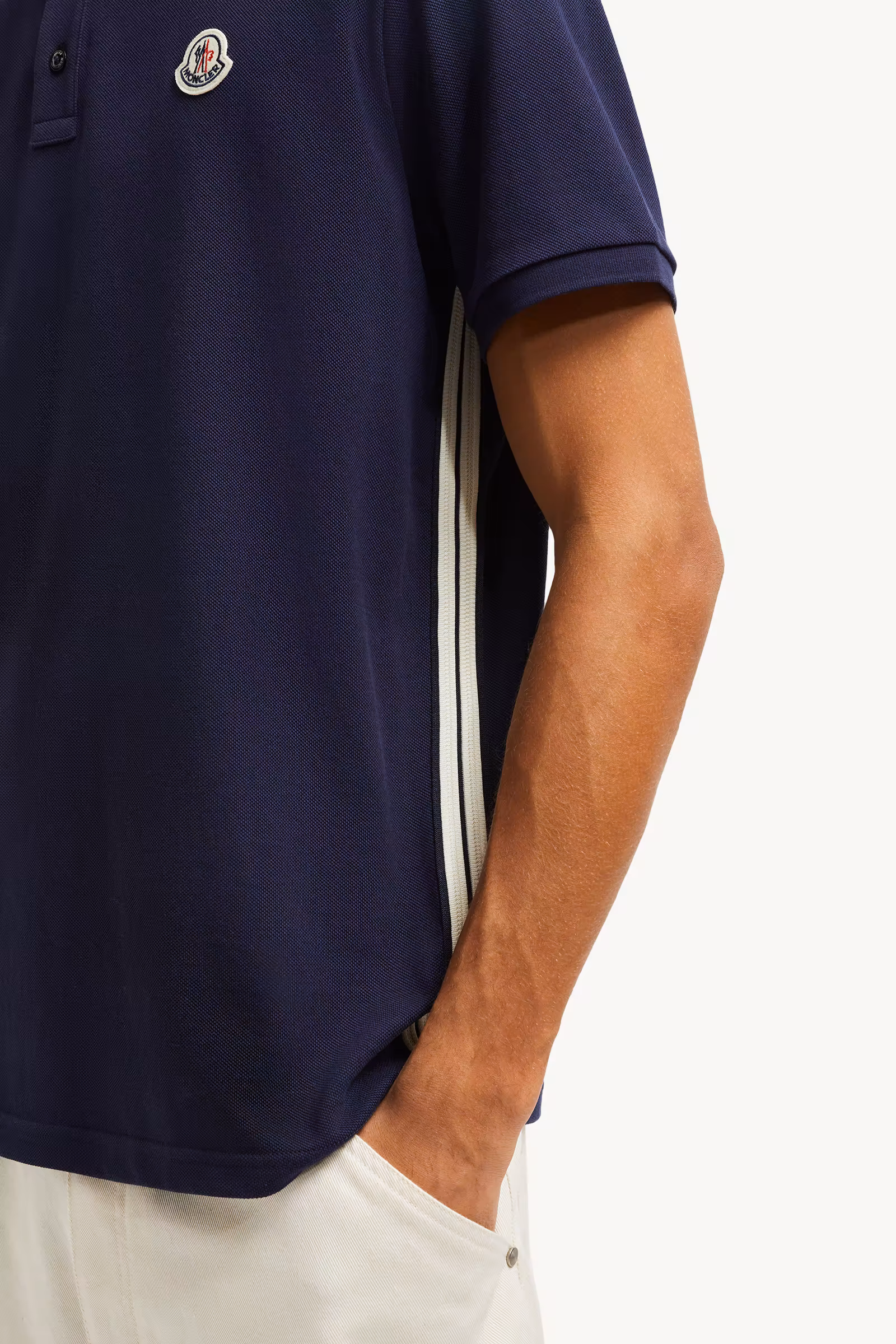 Striped Accent Cotton Piquet Polo Shirt