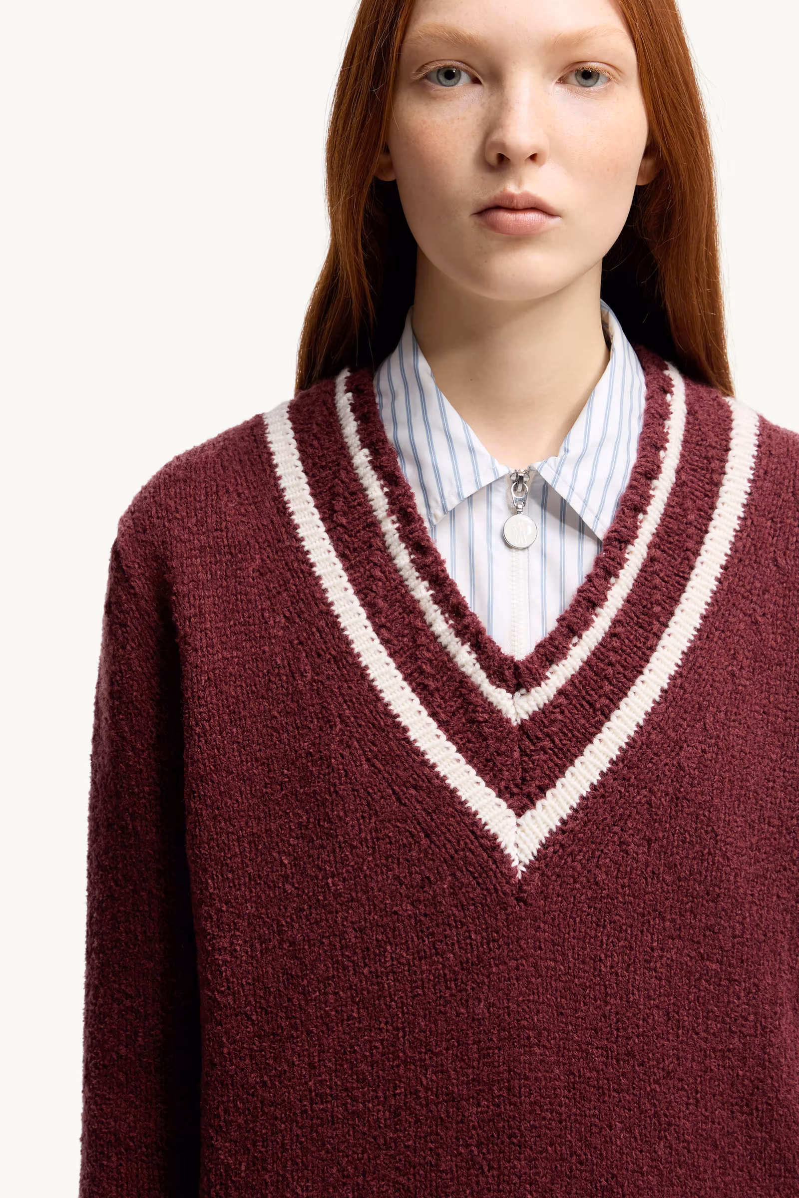 Padded V-Neck Cotton & Wool Blend Sweater