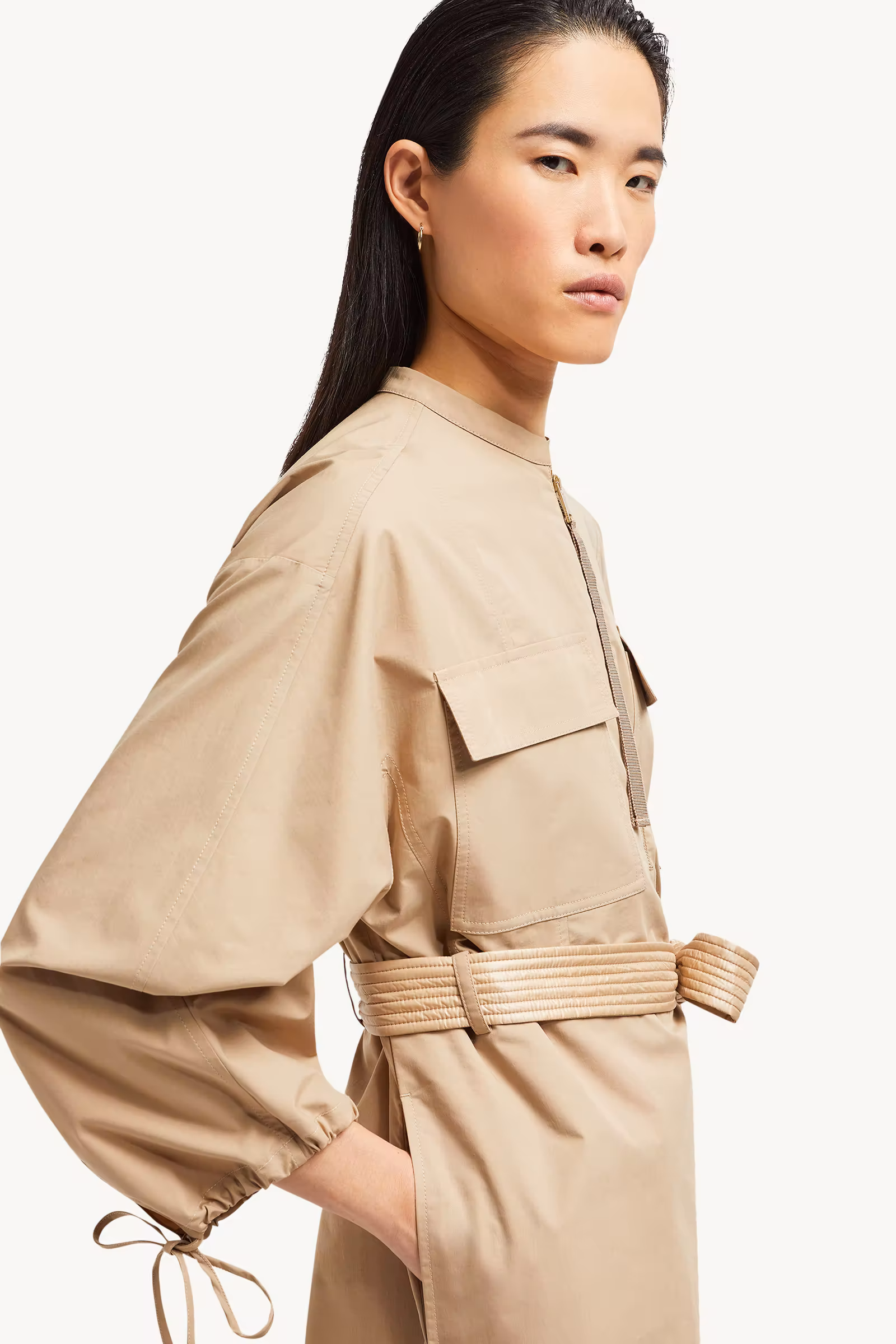 Belted Poplin Midi Dress