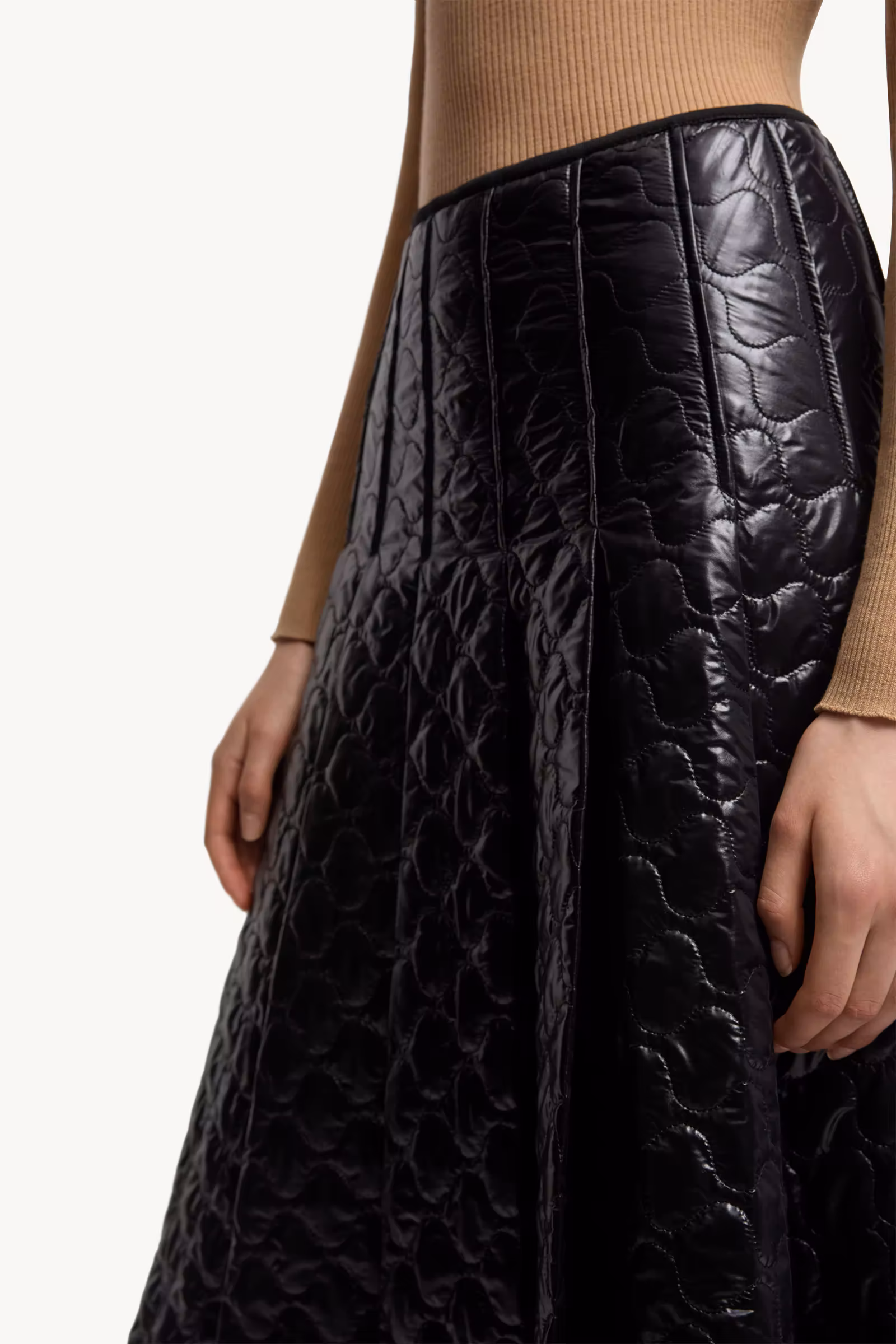 Square-Quilted Padded Midi Skirt