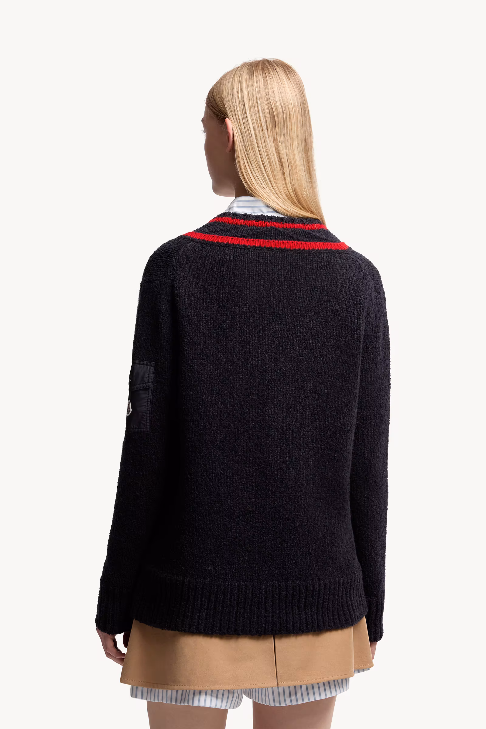 Padded V-Neck Cotton & Wool Blend Sweater
