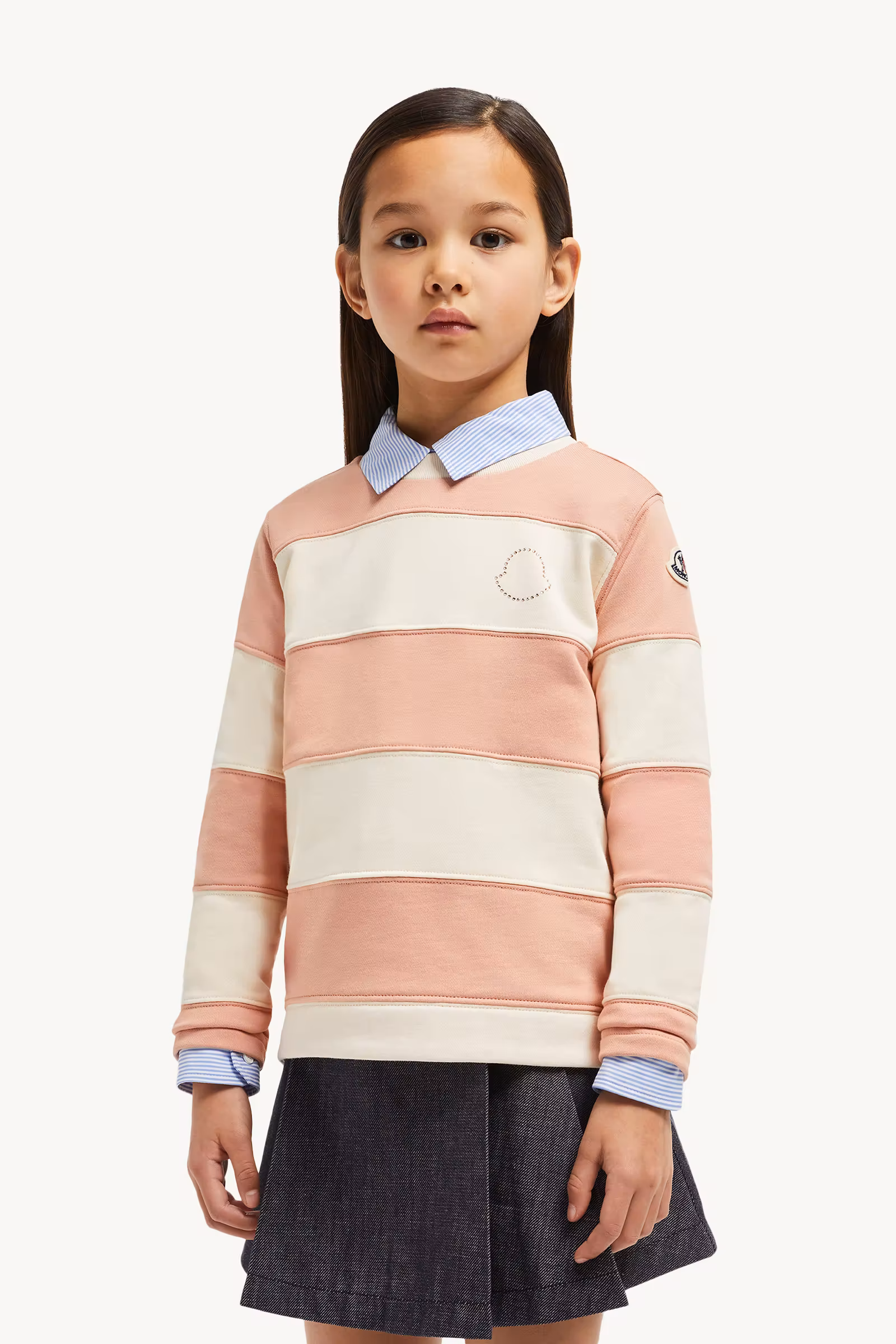 Rhinestones Logo Striped Cotton Sweatshirt