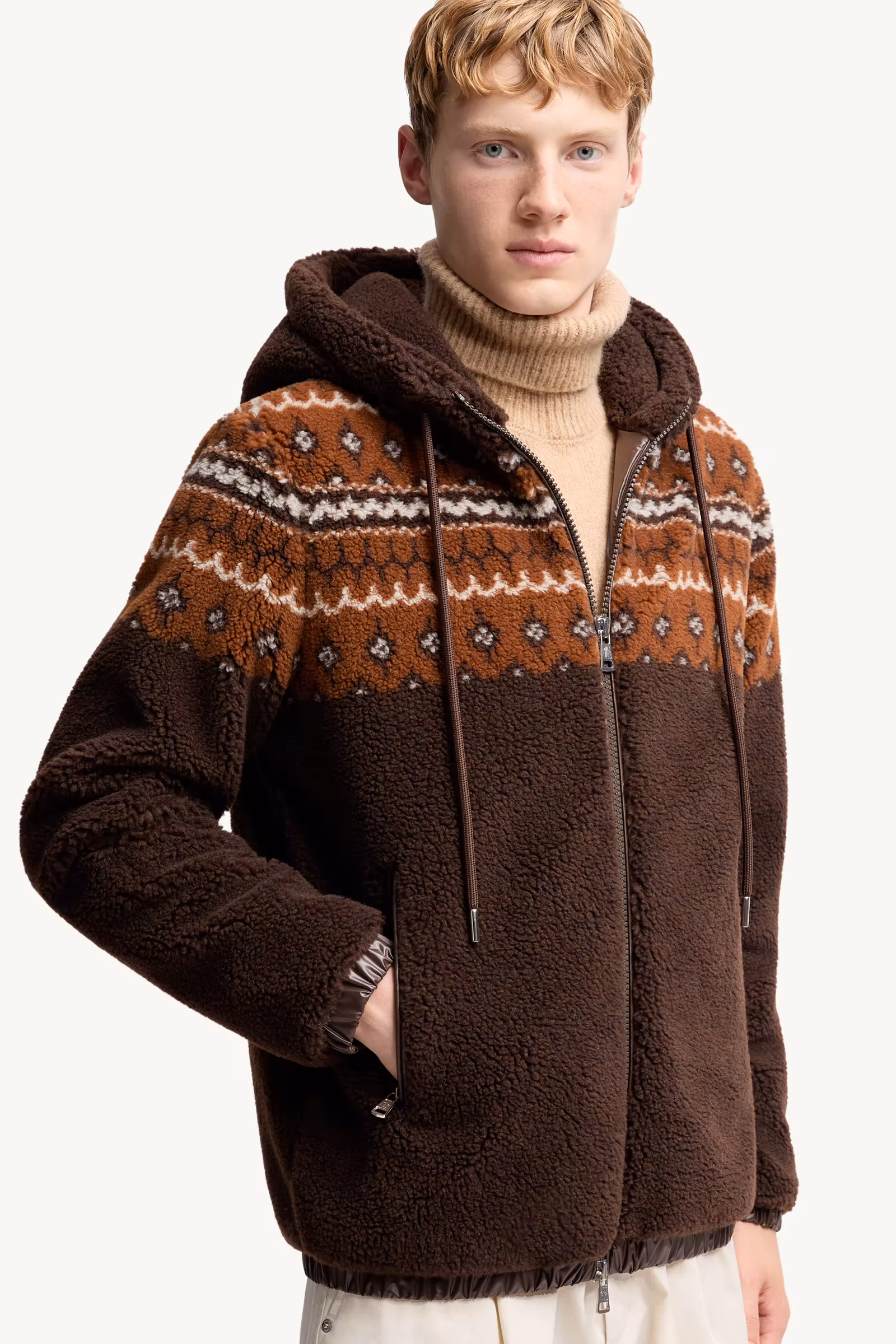 Geometric Jacquard Wool Blend Hoodie