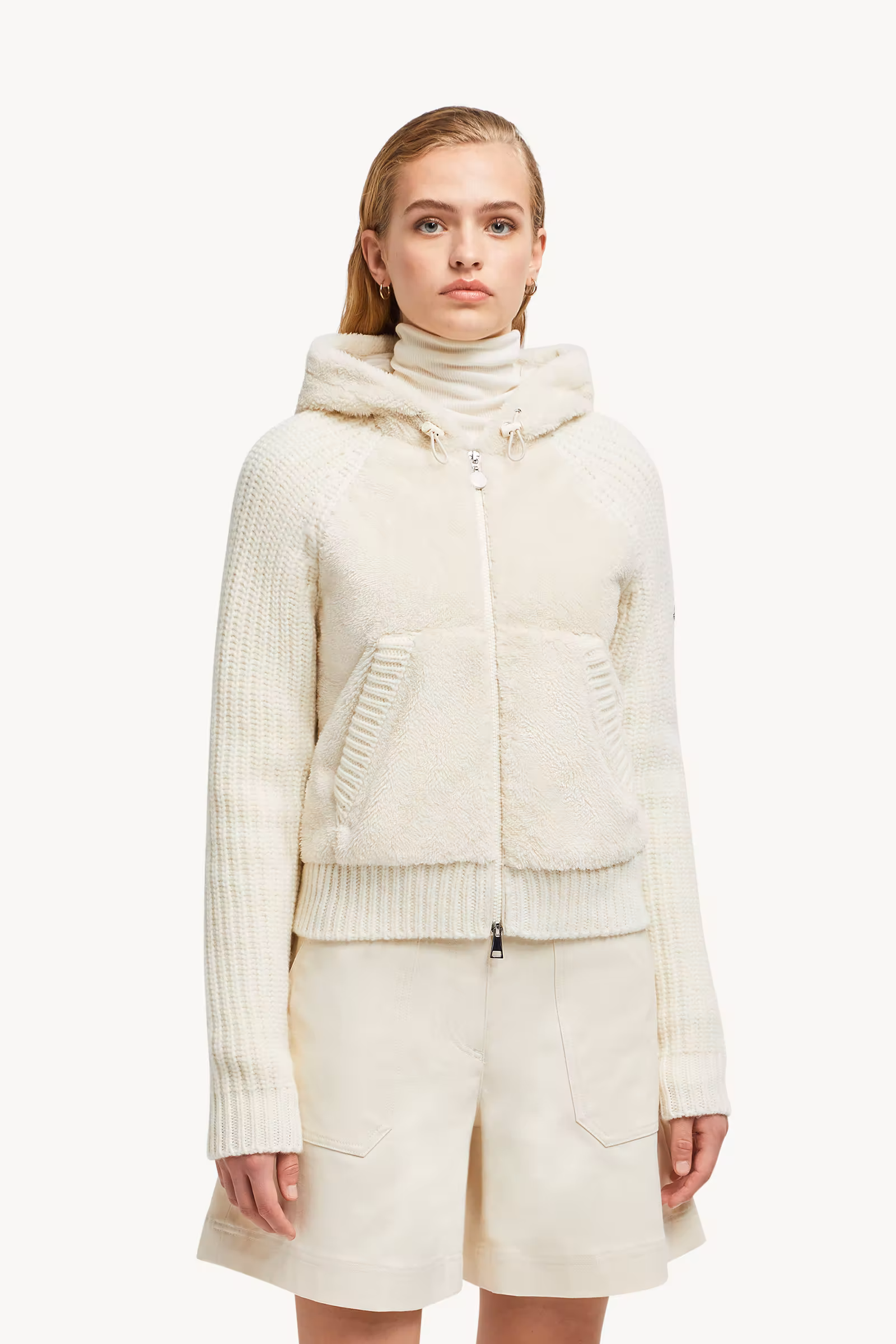 Padded Wool & Teddy Zip-up Hoodie
