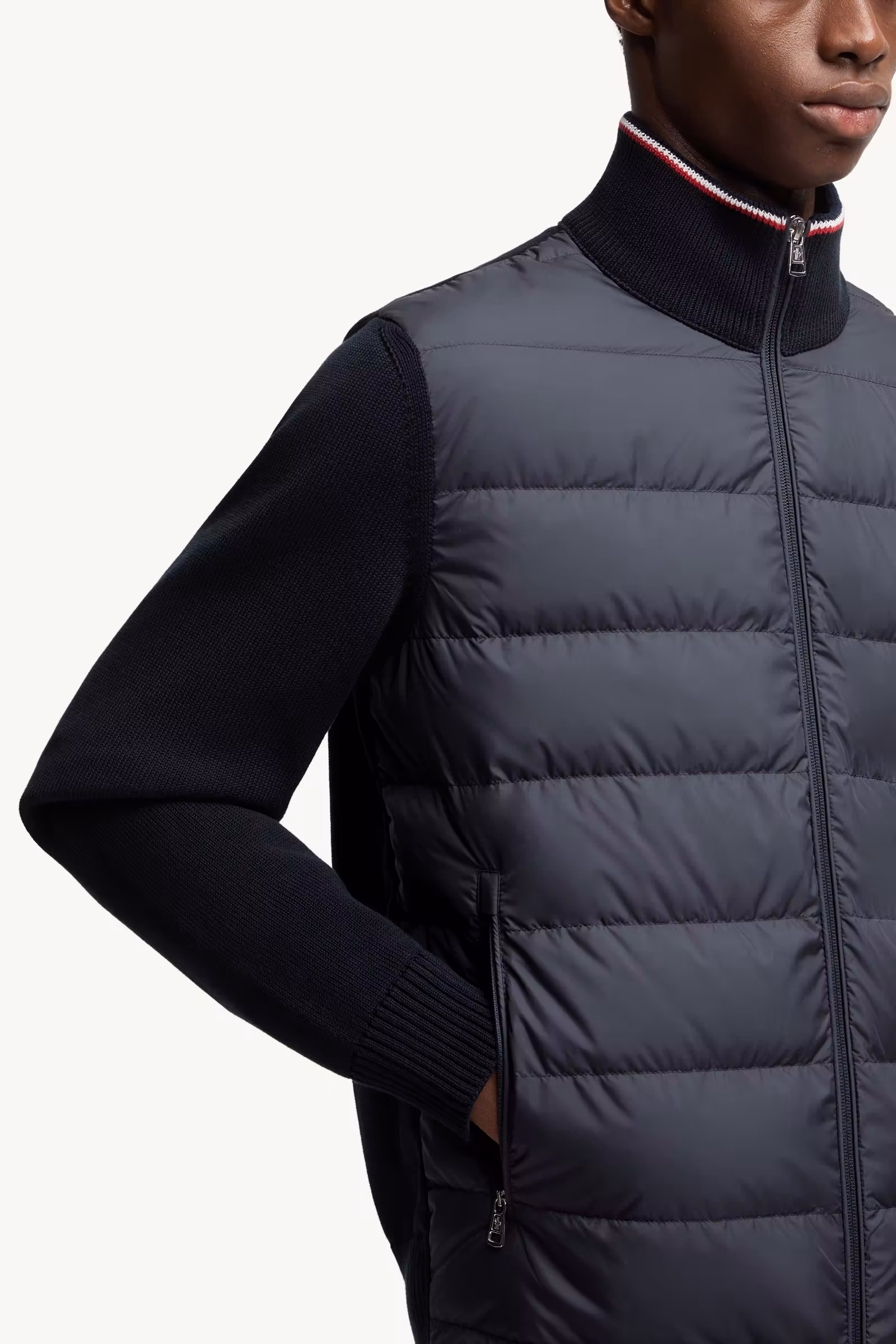 Padded Zip-Up Cotton Cardigan