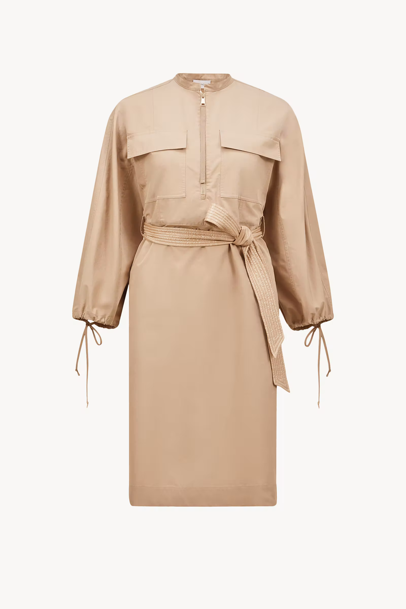 Belted Poplin Midi Dress