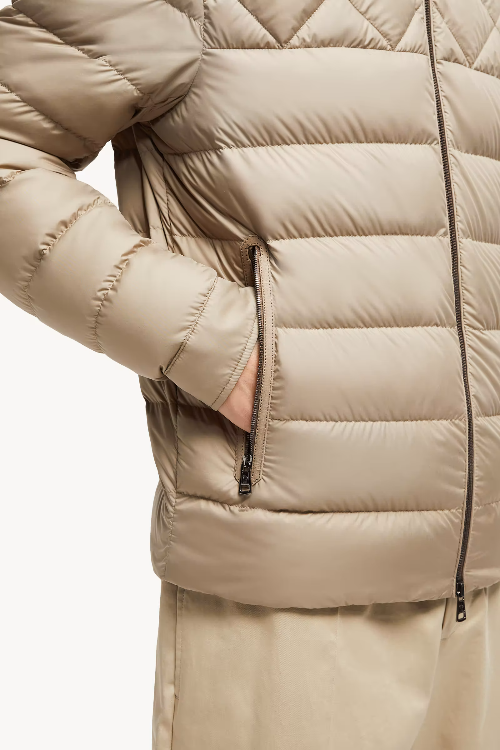Tuile Leather-Trimmed Down Biker Jacket