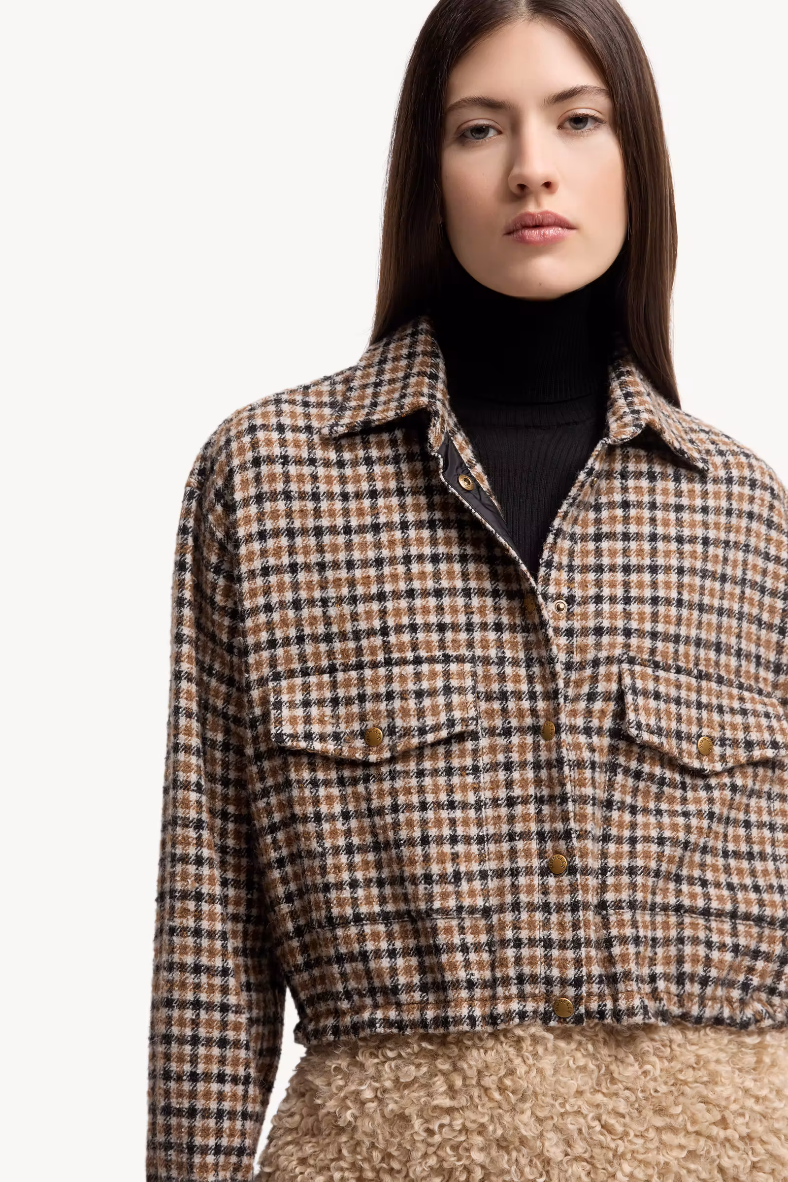 Check Wool Blend Long Sleeve Shirt