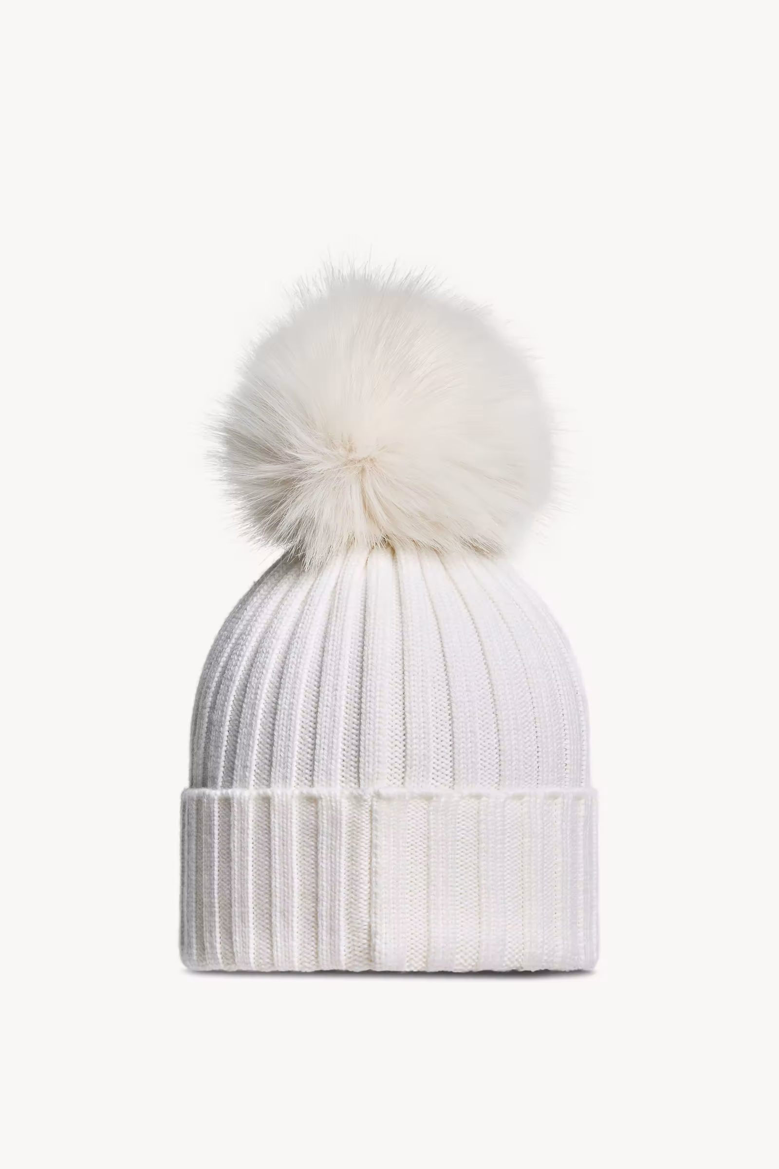 Wool Beanie with Faux Fur Pom Pom