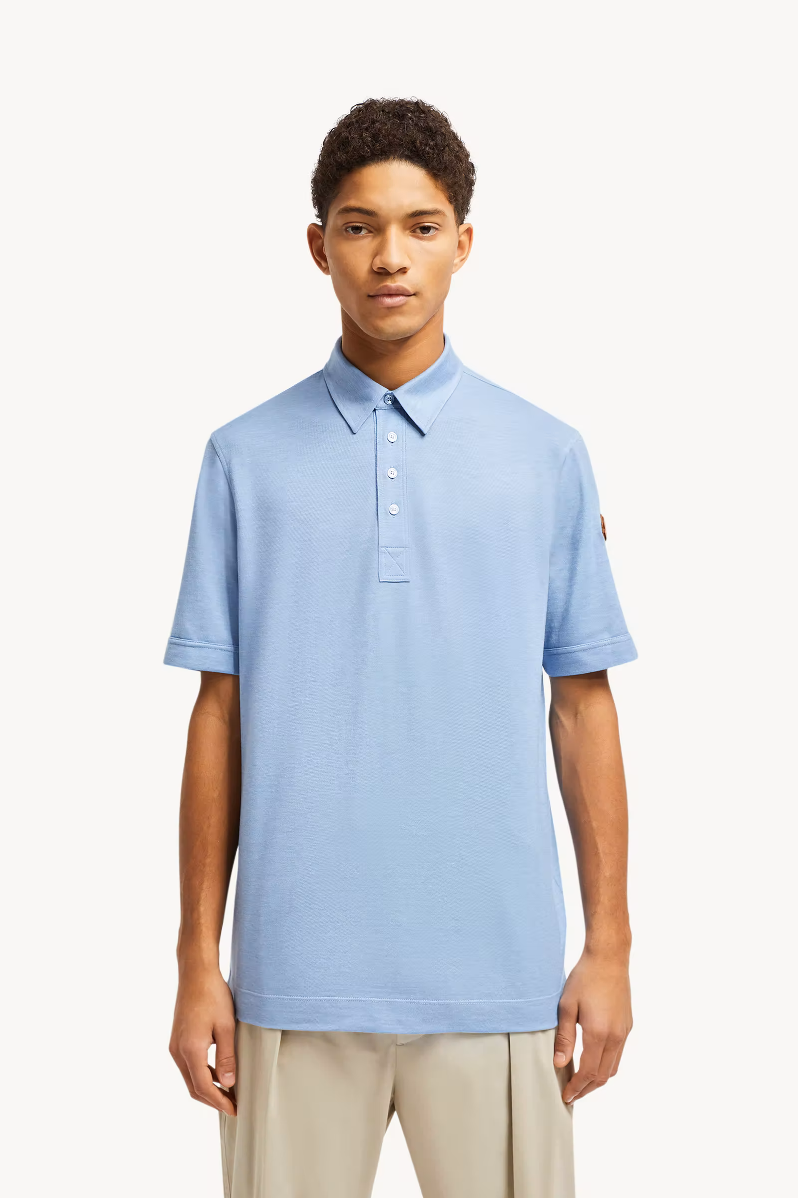 Double Leather Logo Cotton Polo Shirt