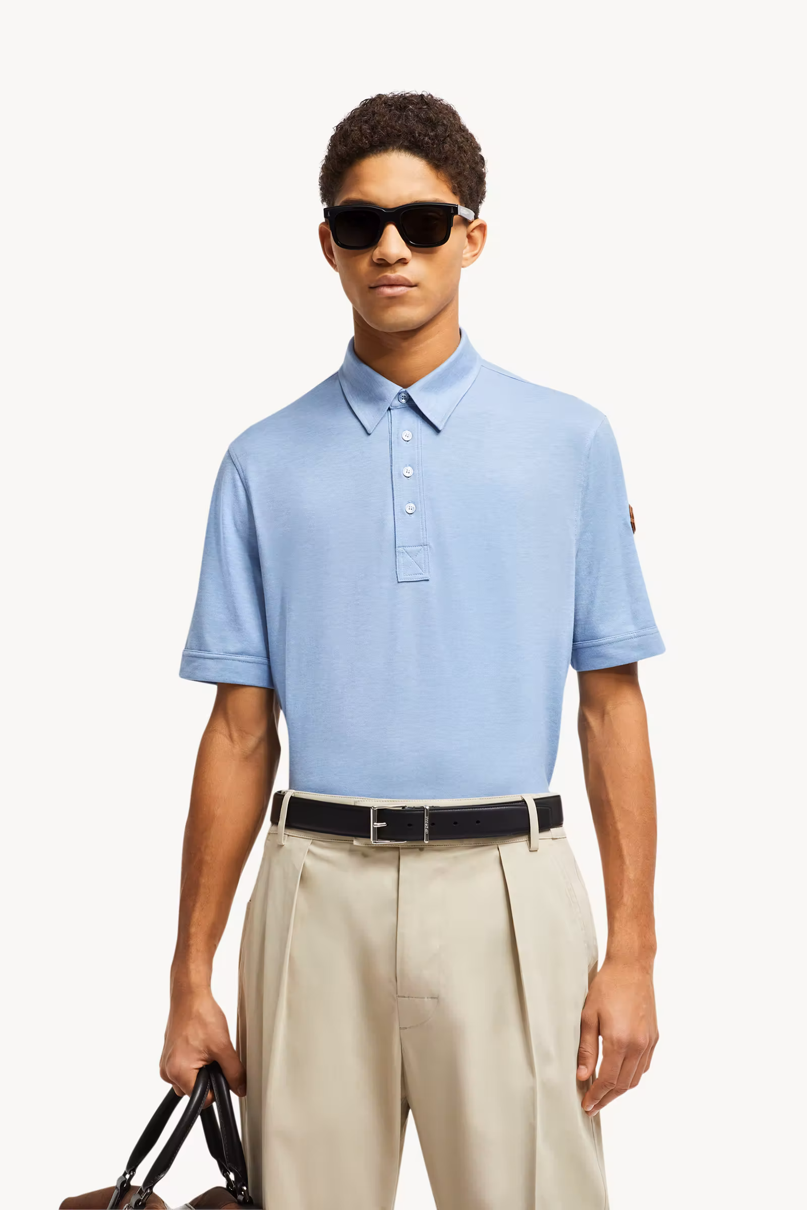 Double Leather Logo Cotton Polo Shirt