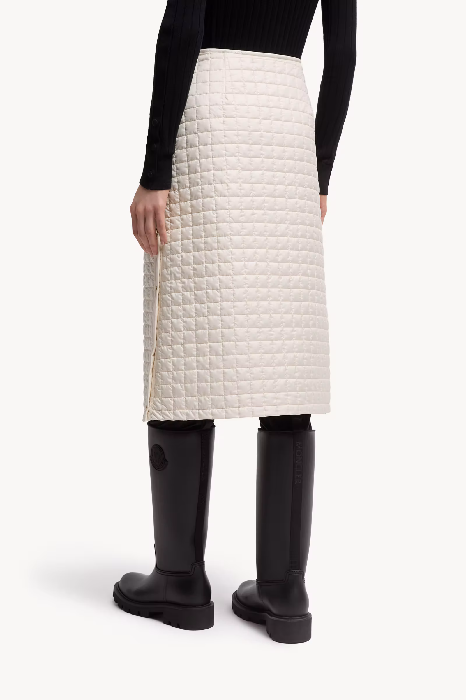 Square-Quilted Padded Midi Skirt