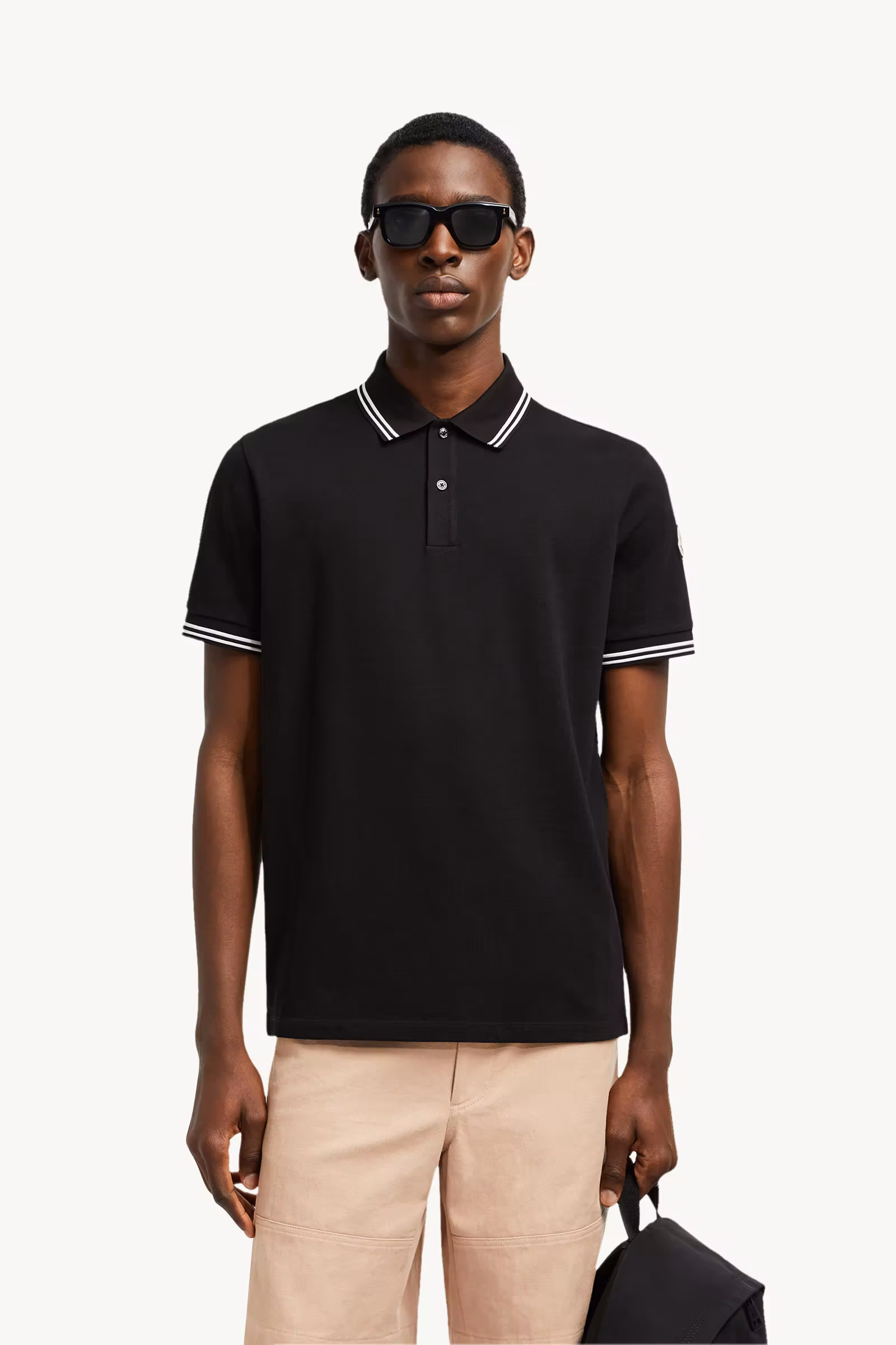 Striped Trim Cotton Piquet Polo Shirt