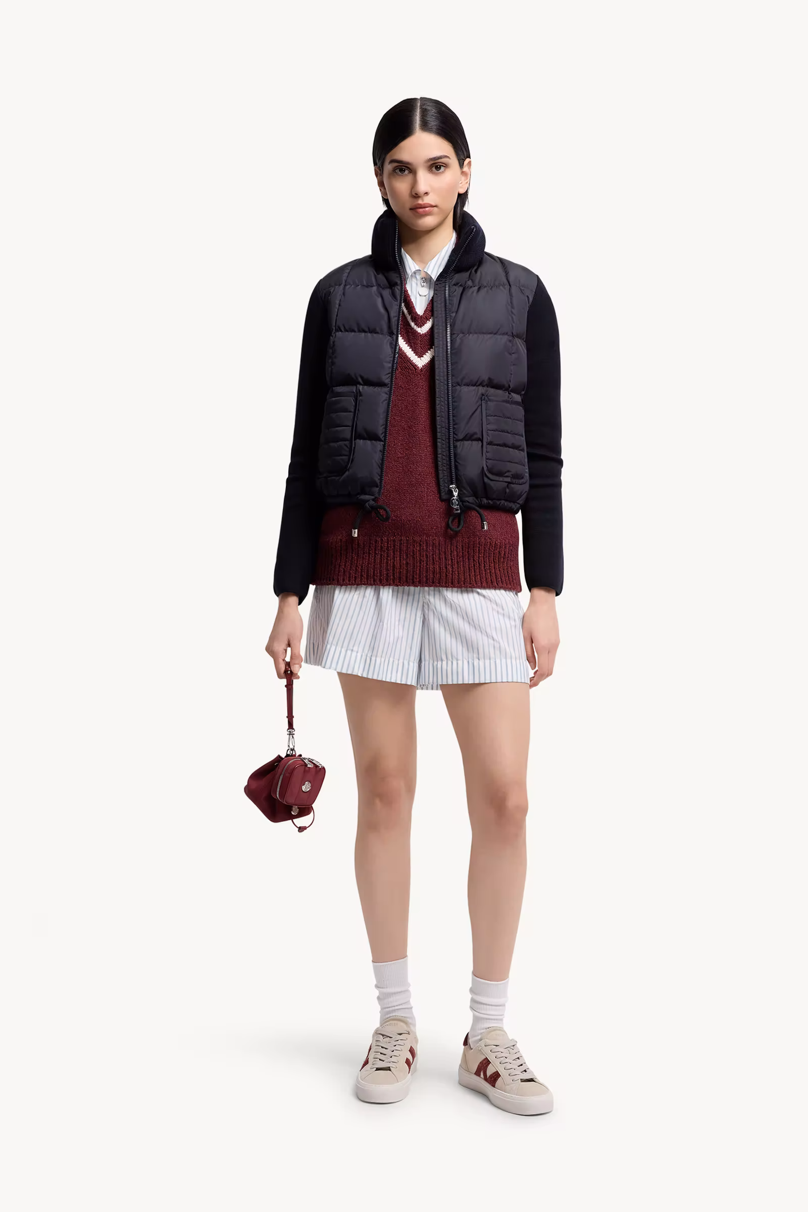 Square-Quilted Padded Wool Zip-Up Cardigan