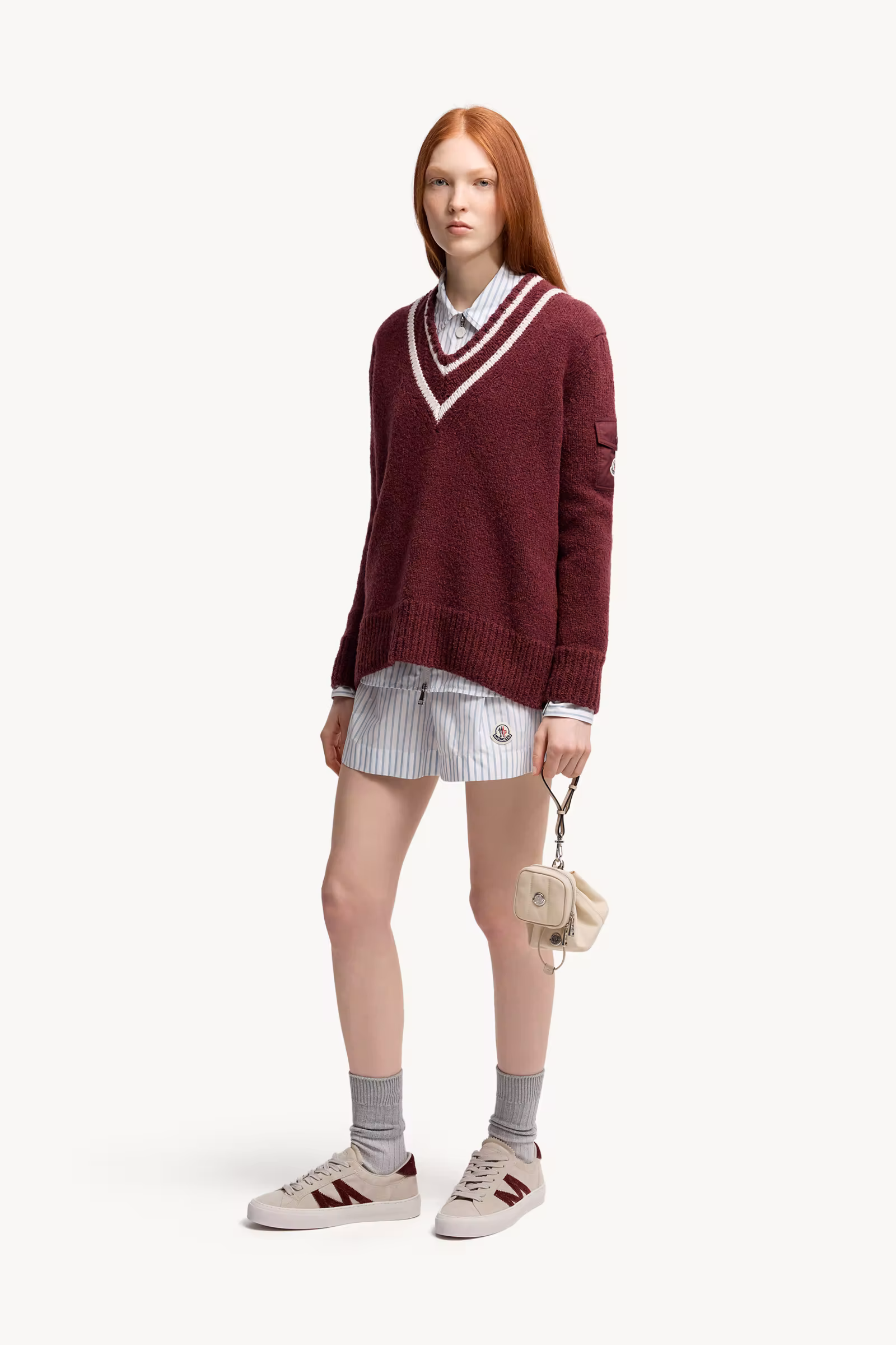 Padded V-Neck Cotton & Wool Blend Sweater
