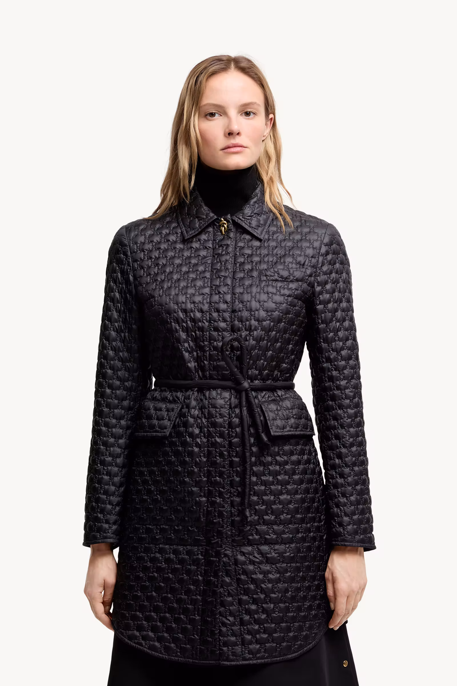 Raissac Geometric-Quilted Long Down Jacket