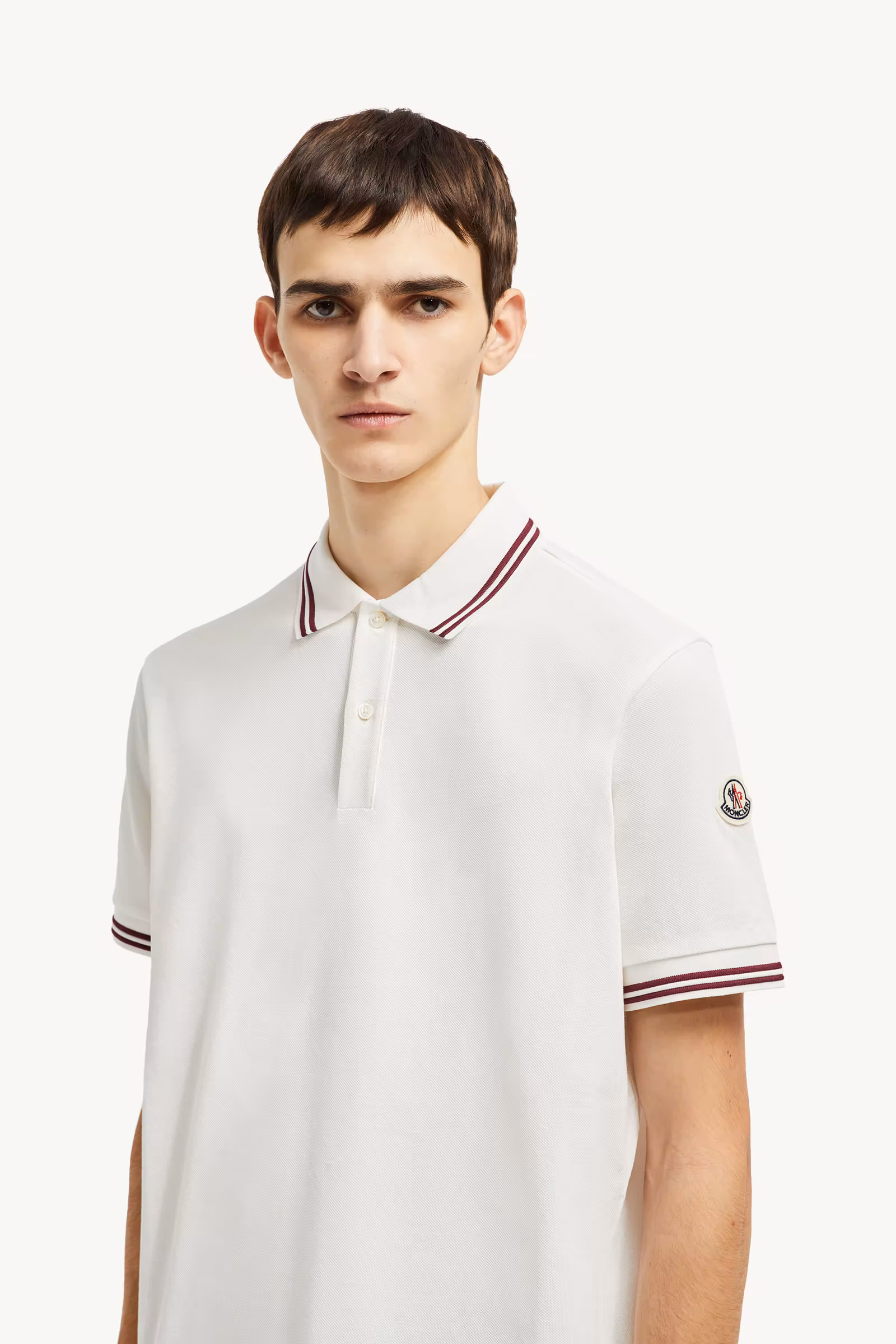 Striped Trim Cotton Piquet Polo Shirt