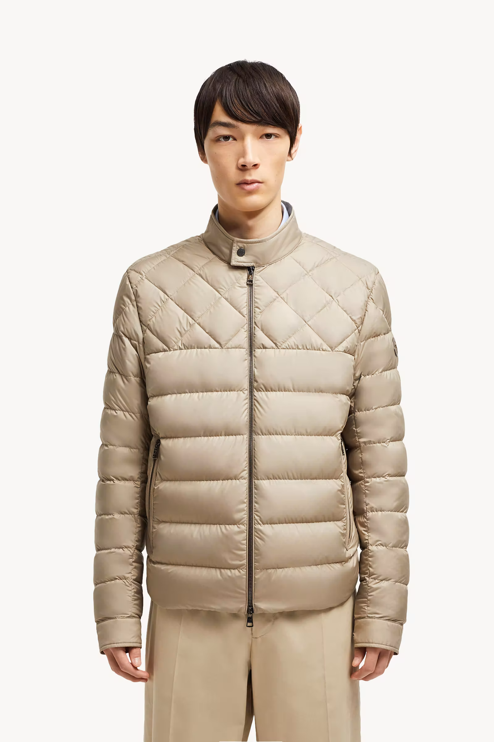 Tuile Leather-Trimmed Down Biker Jacket