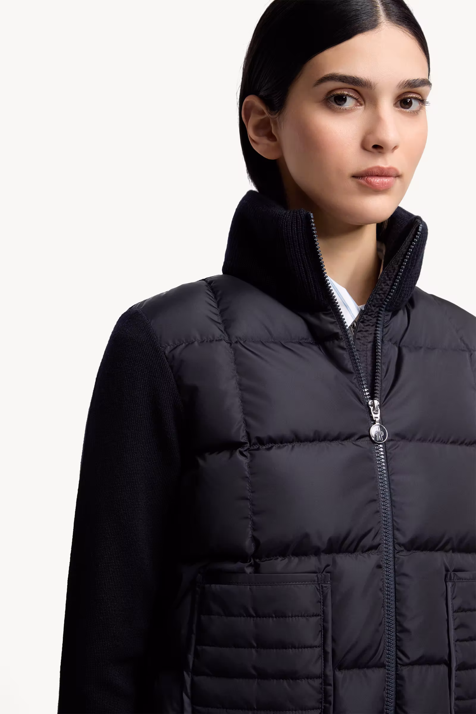 Square-Quilted Padded Wool Zip-Up Cardigan