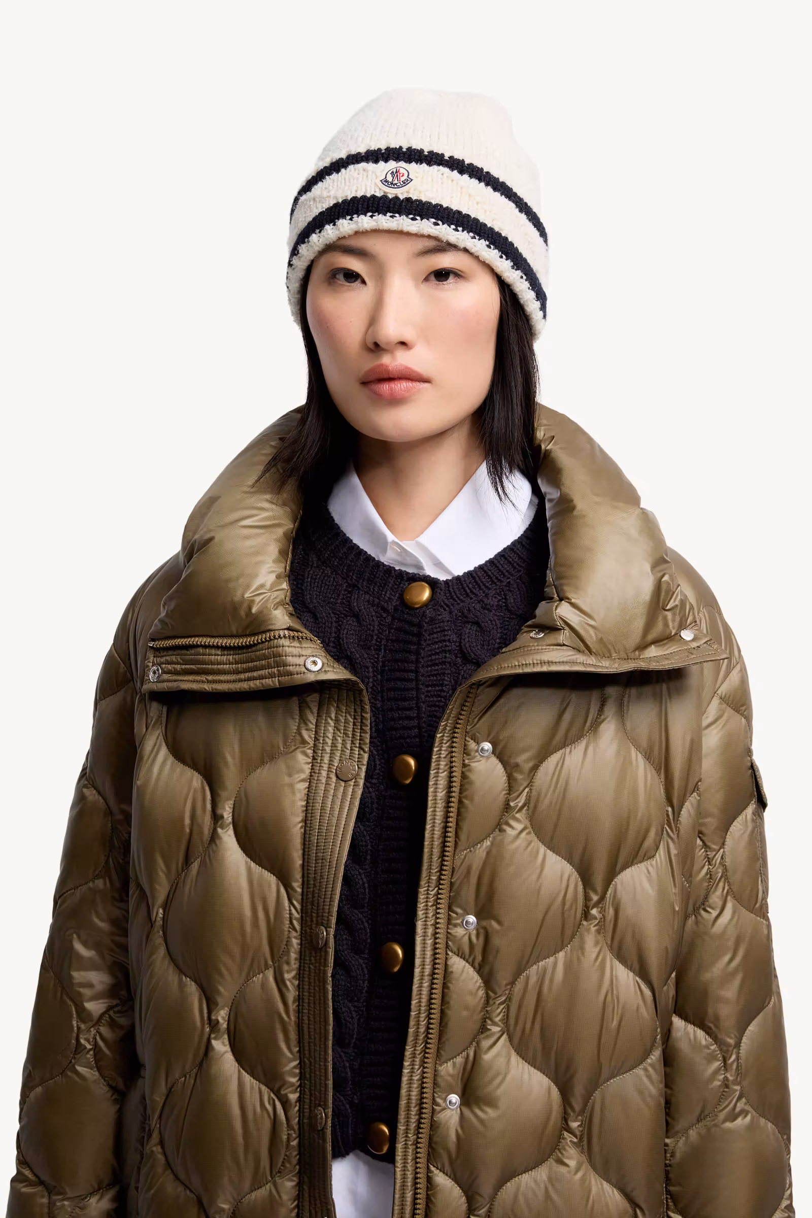 Striped Wool & Cotton Blend Beanie