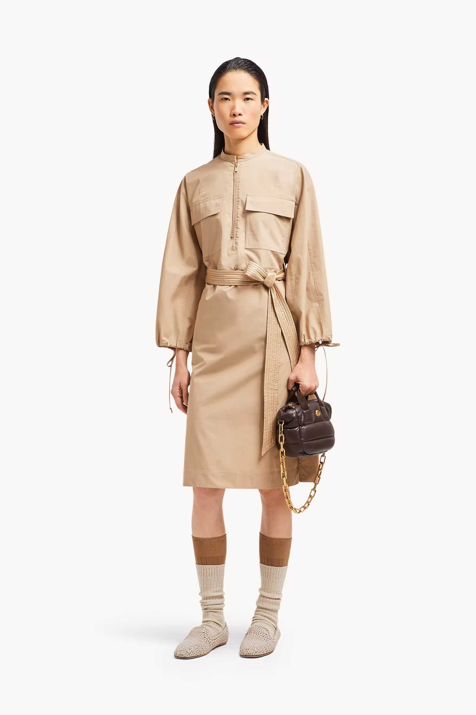 Belted Poplin Midi Dress