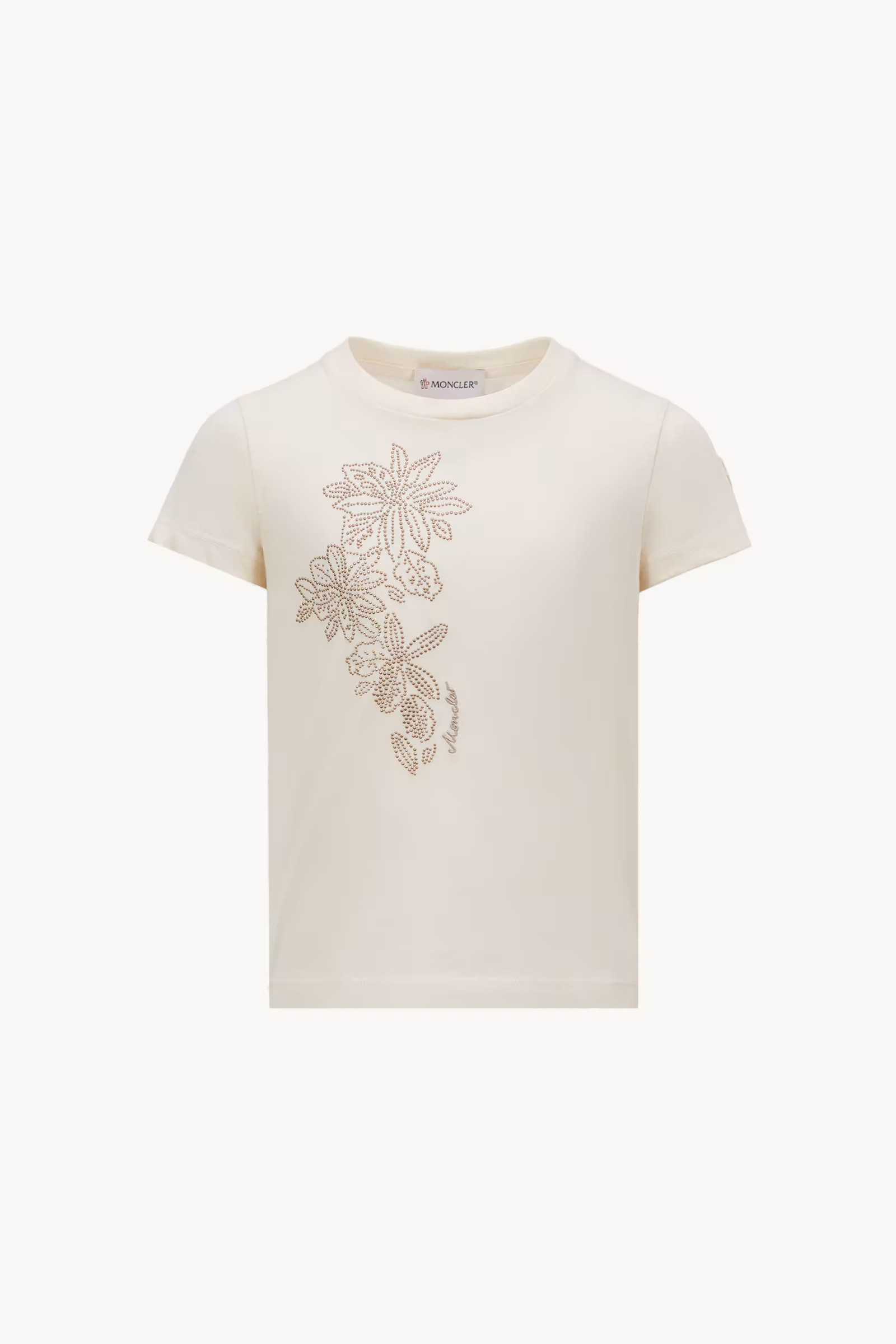 Studded Flower Motif Cotton T-Shirt