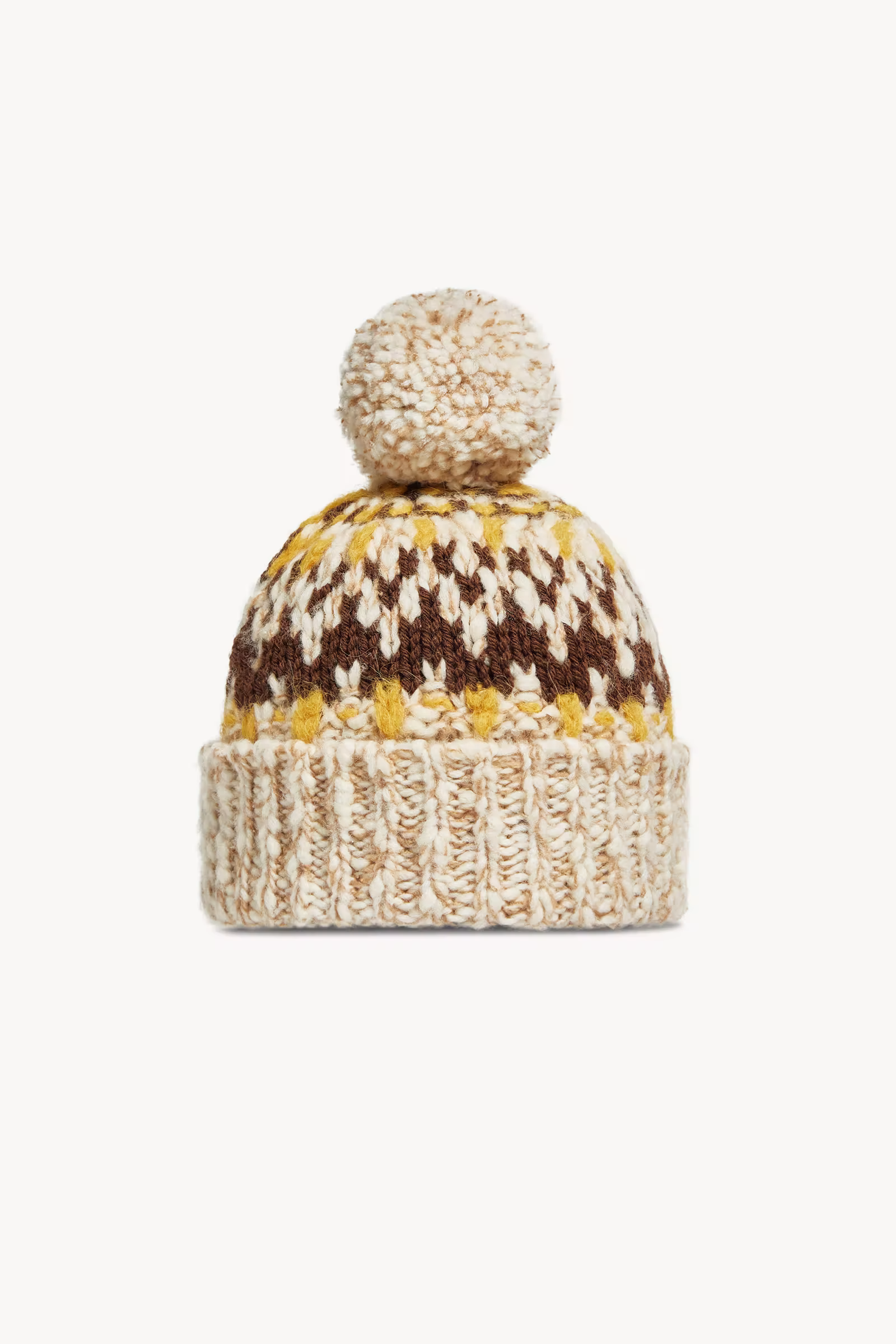 Wool Blend Jacquard Beanie with Pom Pom