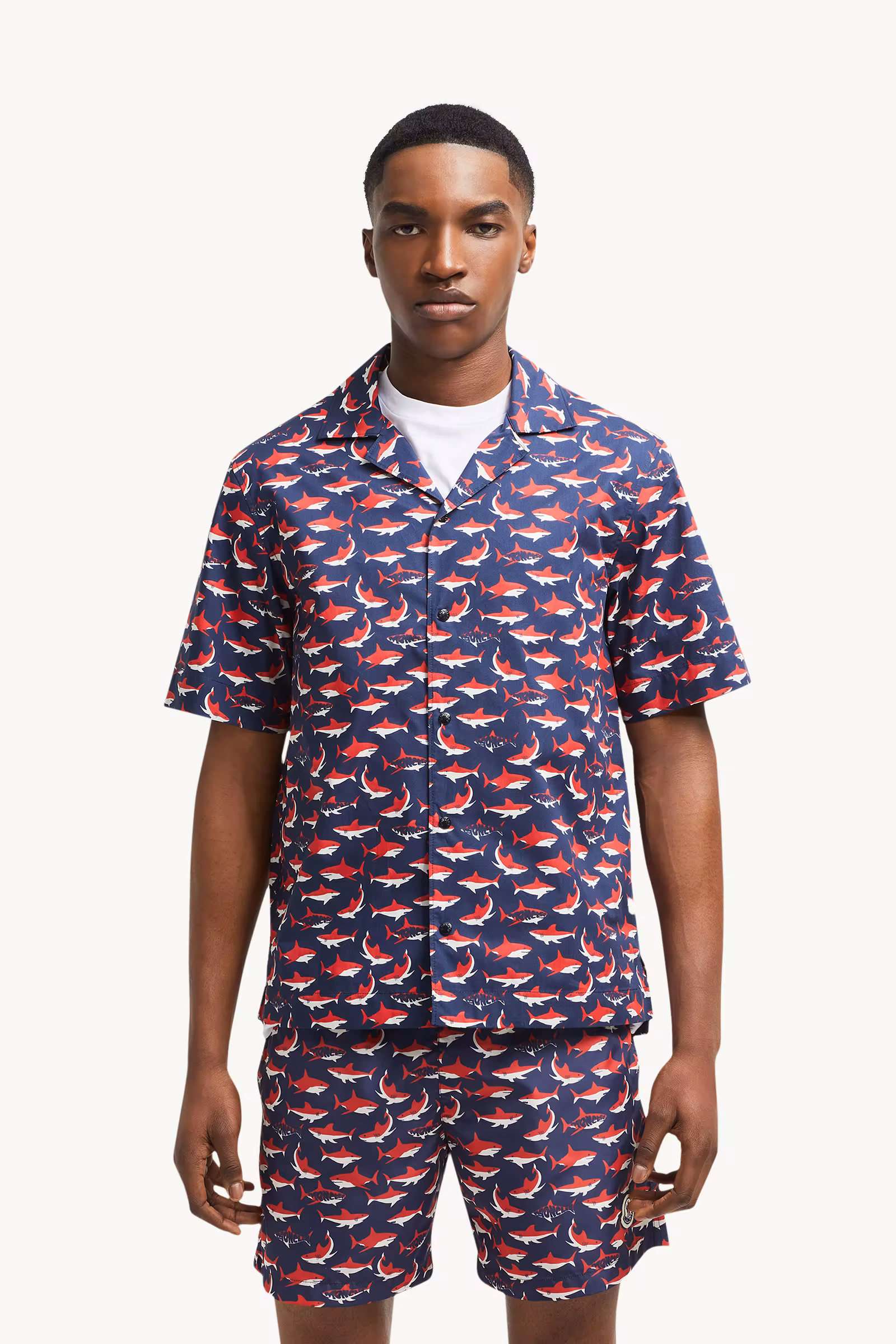 Shark Print Cotton Short Sleeve Shirt