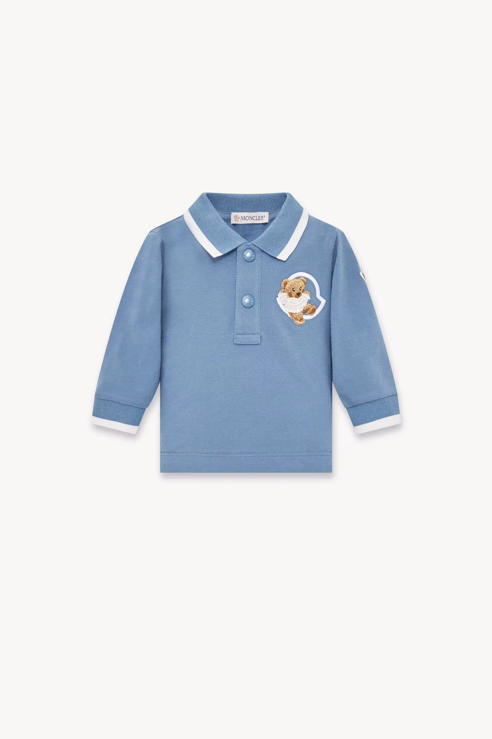 Embroidered Teddy Bear Long Sleeve Polo Shirt