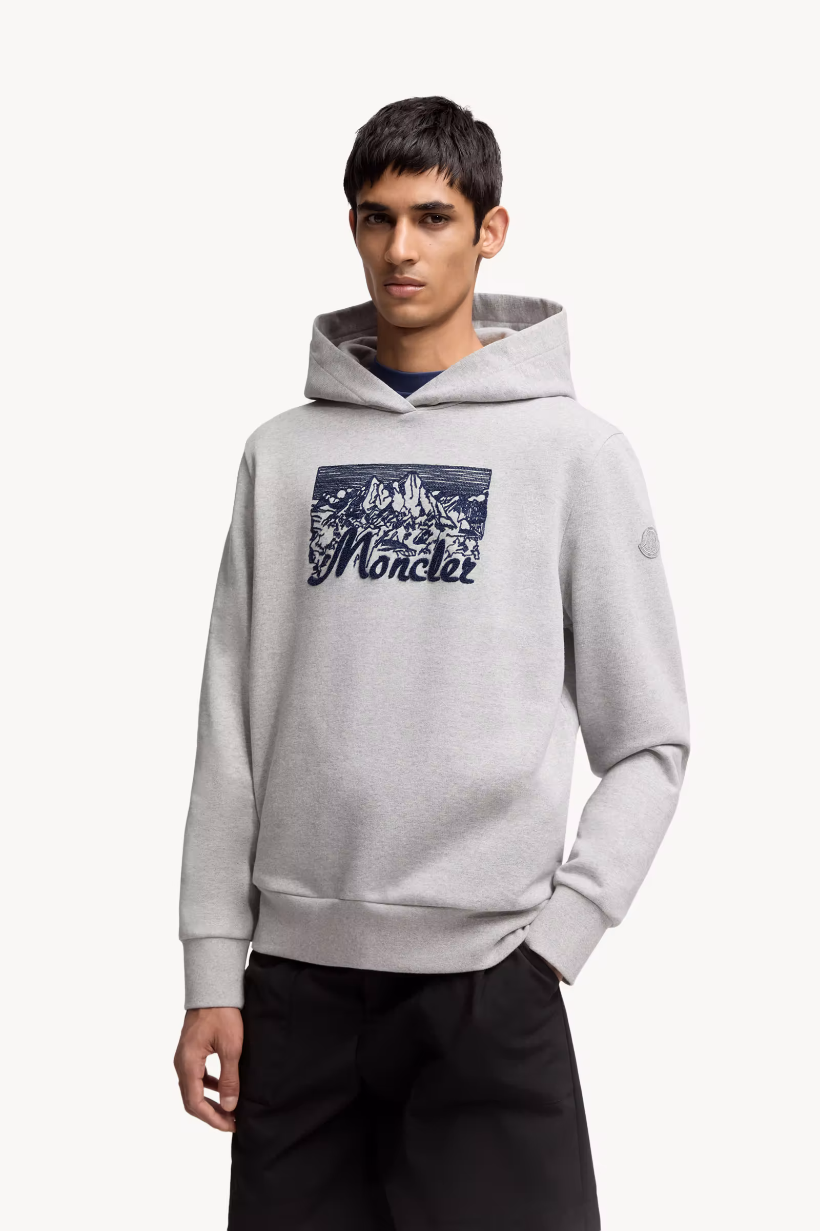 Embroidered Mountain Logo Cotton Hoodie