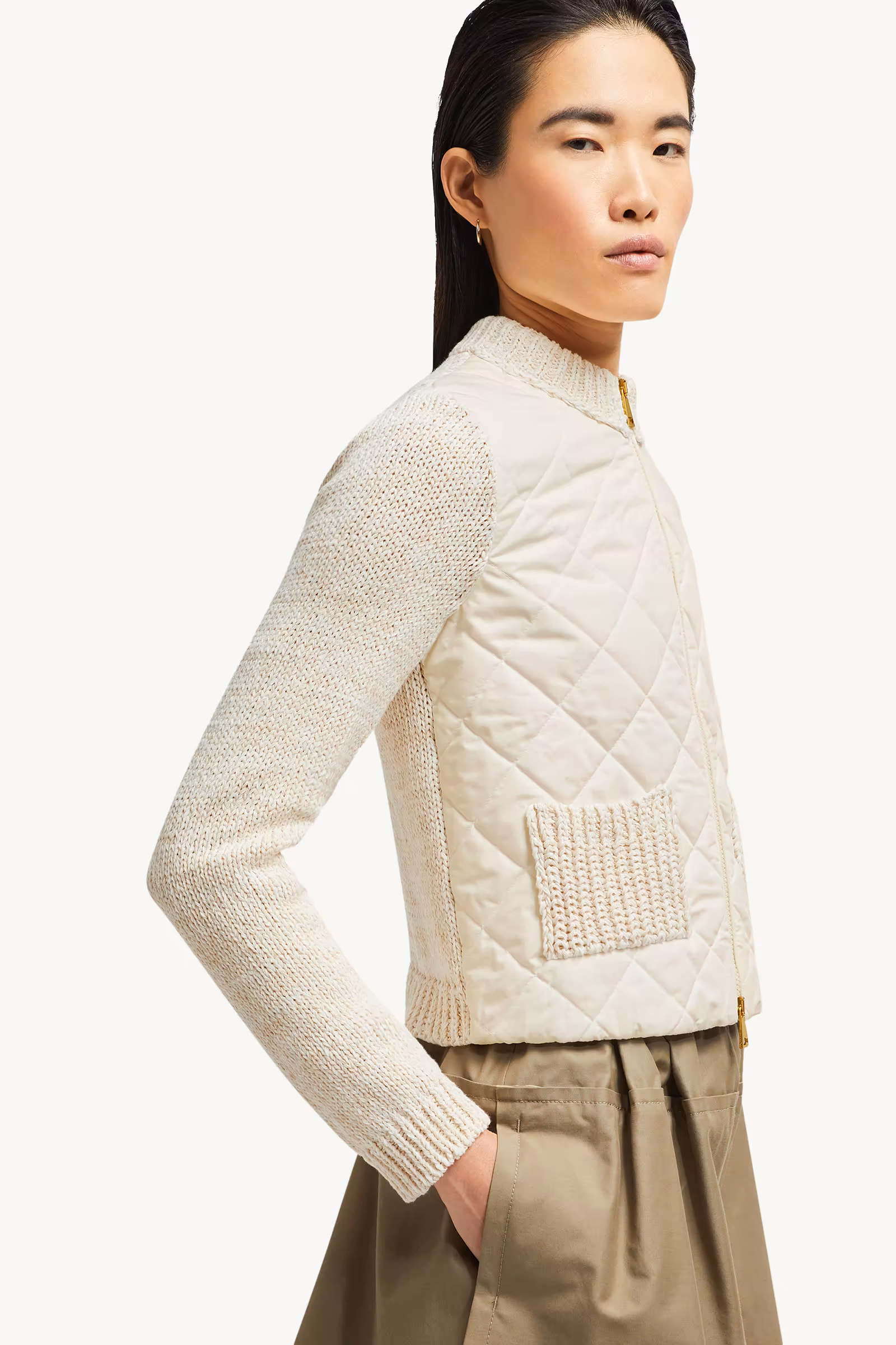 Padded Cotton Zip-Up Cardigan