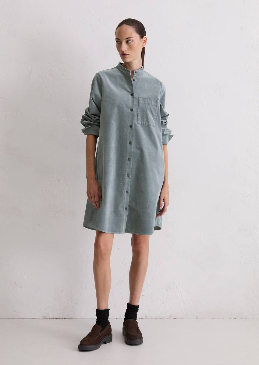 Velvet shirt dress A-shape made from organic cotton stretch