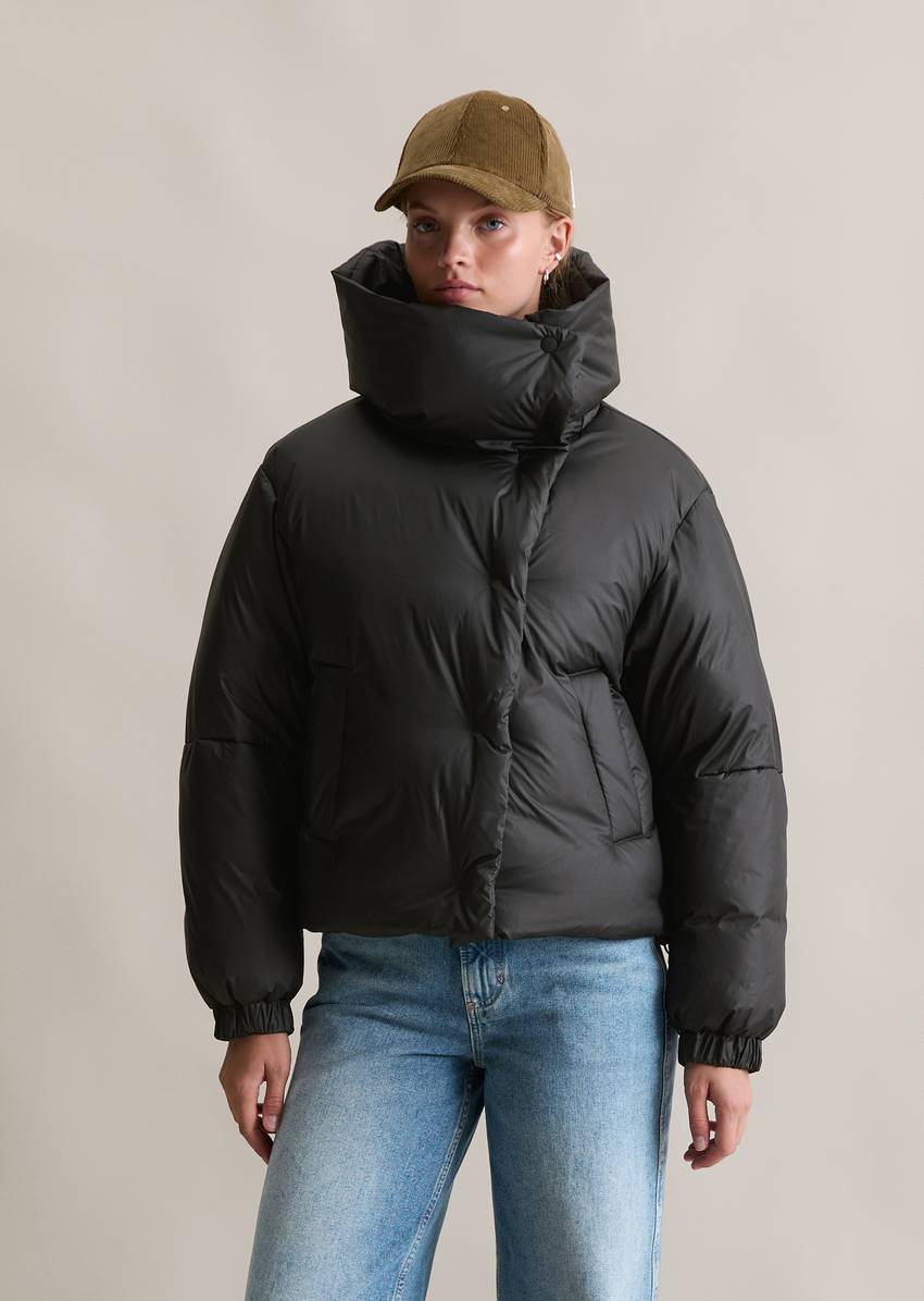 Down puffer jacket loose made from recycled polyester ripstop