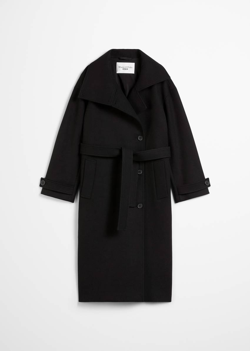 Regular long wool coat with recycled wool