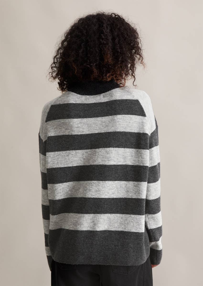Striped knitted sweater regular made from a soft virgin wool blend