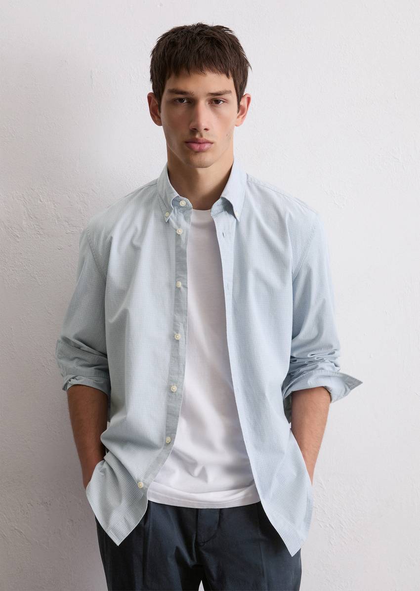 Button-down shirt regular with a fine check pattern